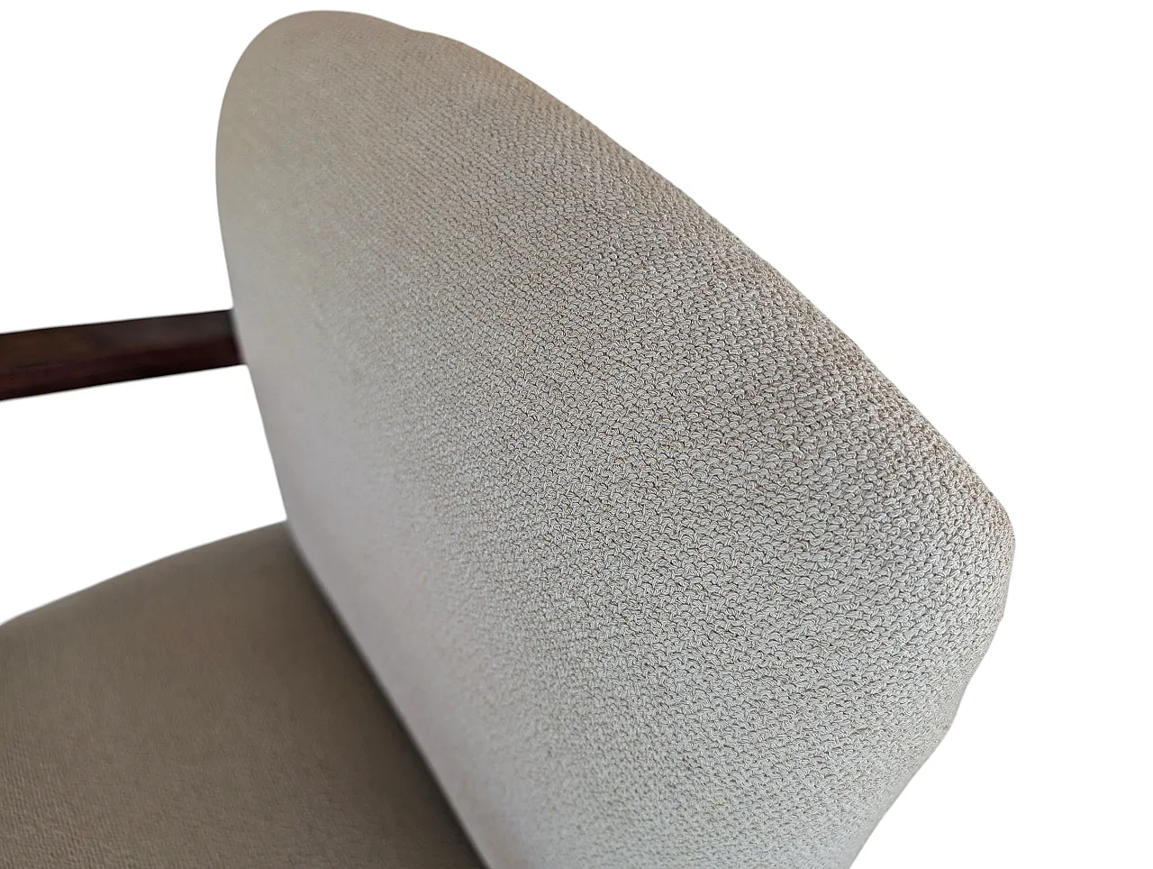 Poltrona in legno scuro e tessuto chiaro, anni '50 26