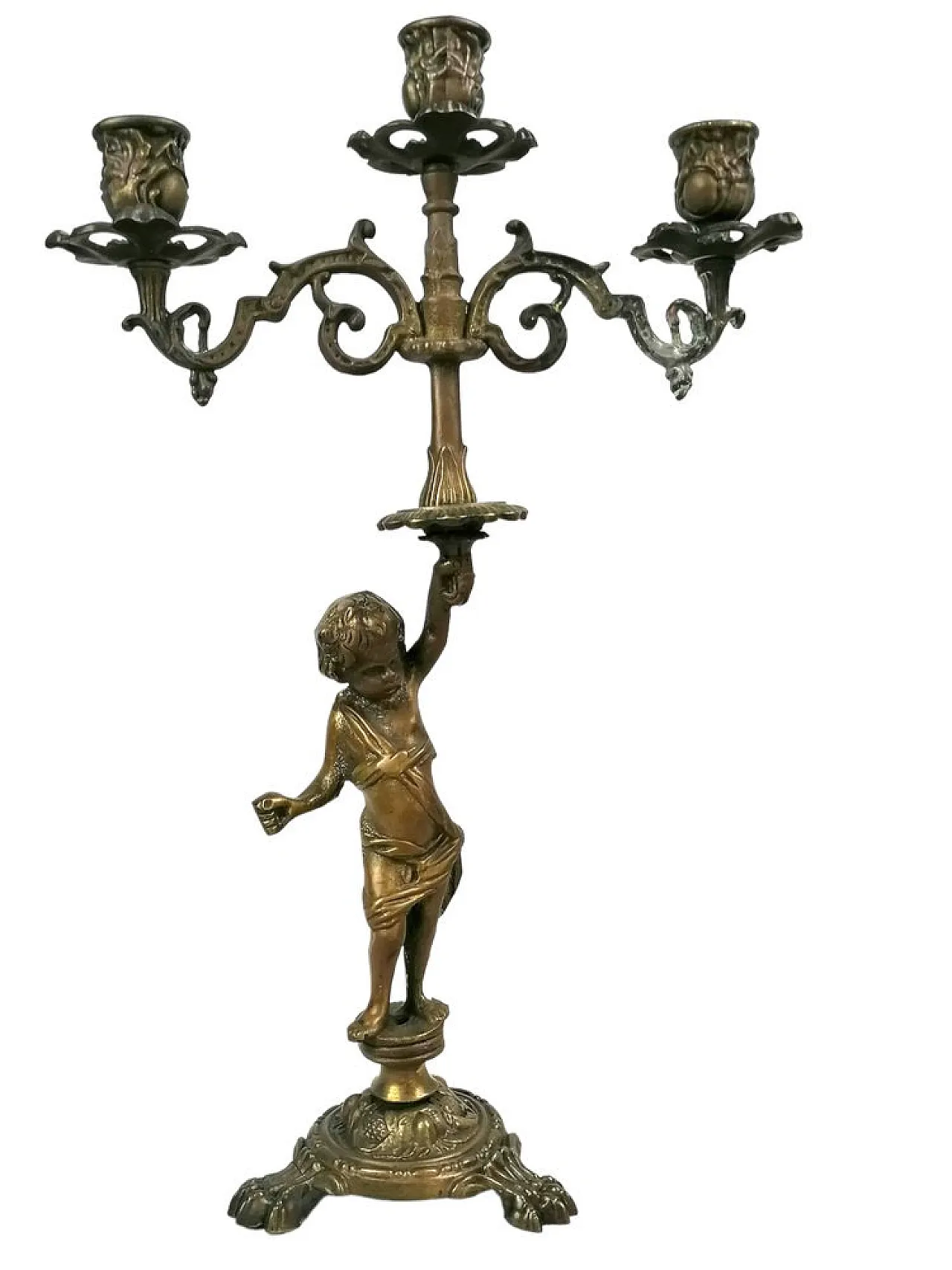 Candelabro in bronzo con putto, primo '900 1