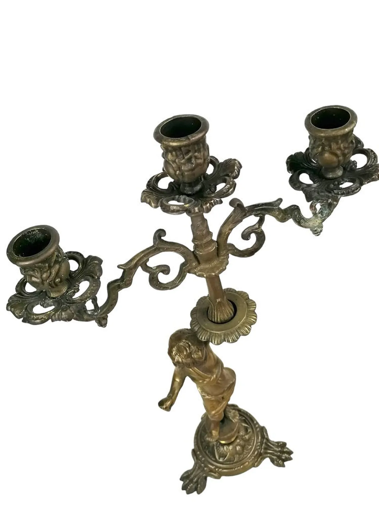 Candelabro in bronzo con putto, primo '900 5