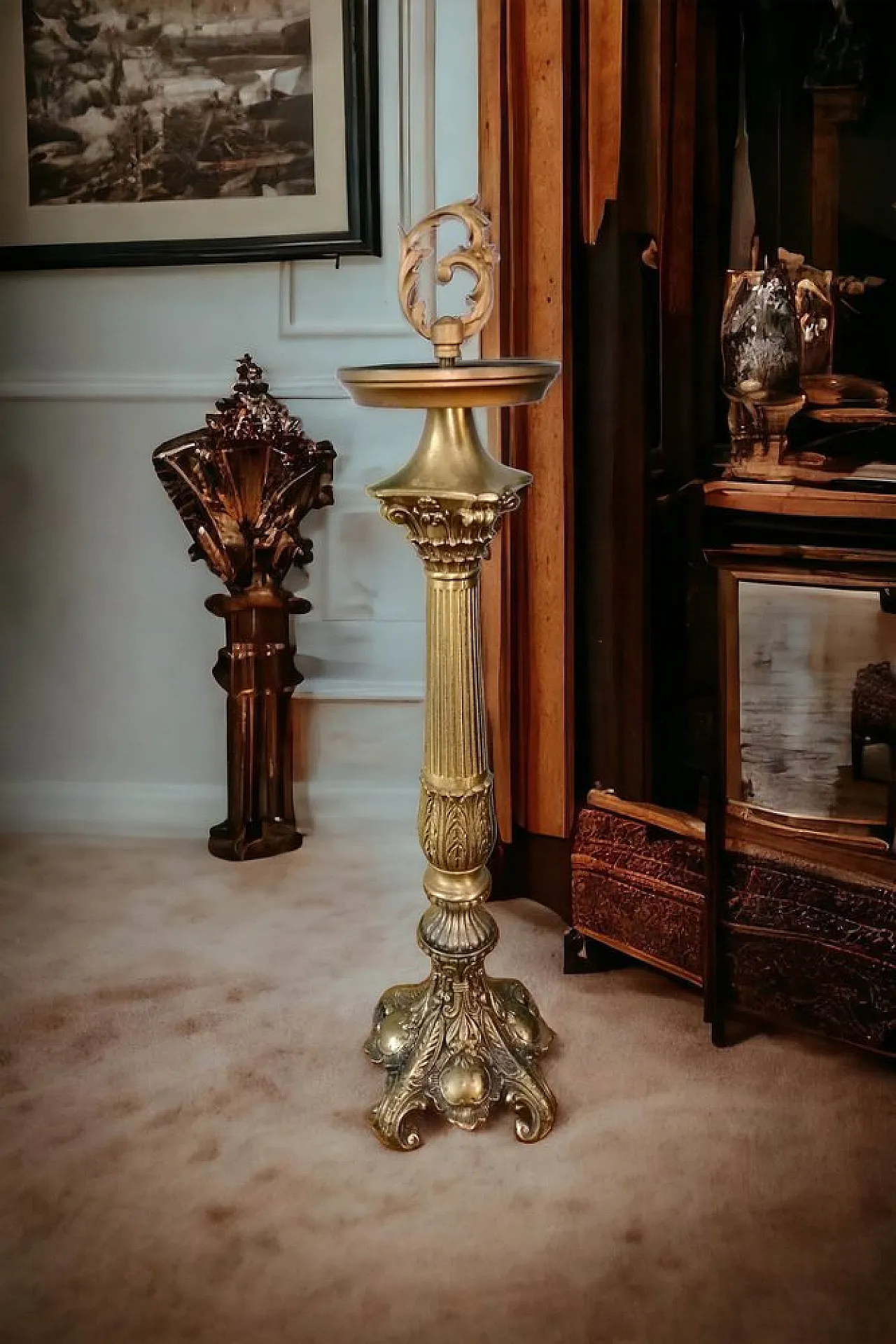 Candelabro liturgico antico da chiesa in bronzo, primo '900 2