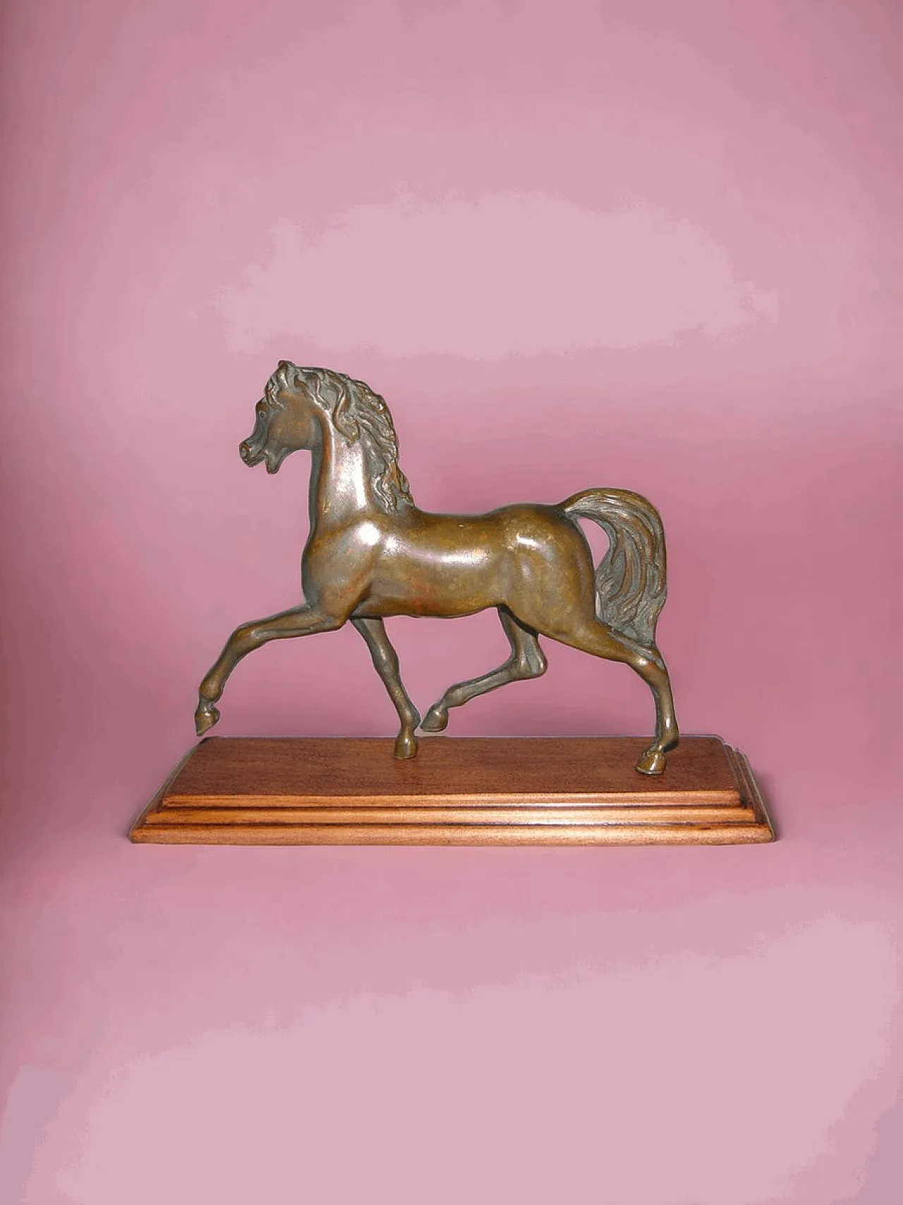 Cavallo in bronzo con base in legno, metà '900 4