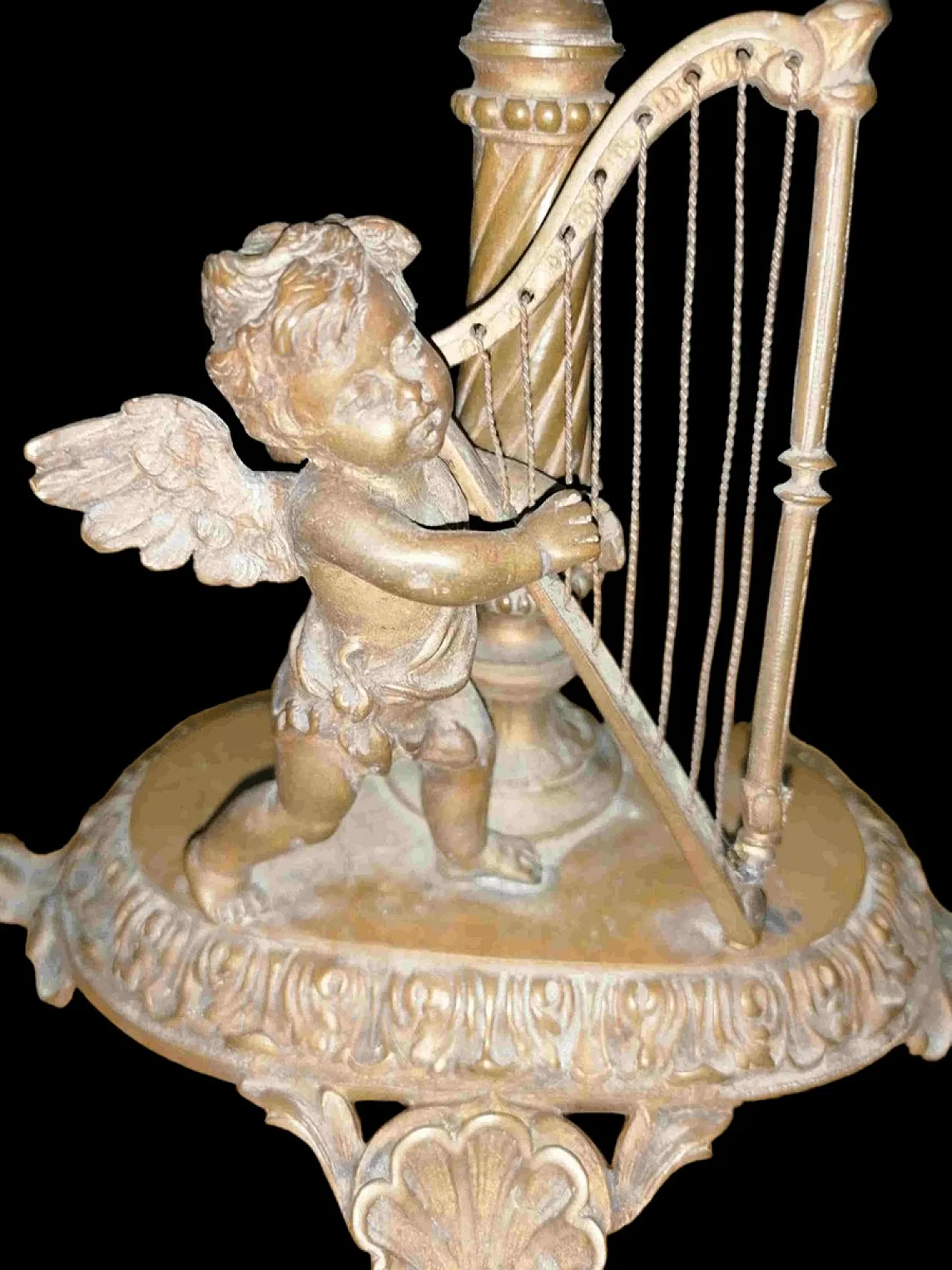 Candelabro in bronzo con putto e arpa, primo '900 2