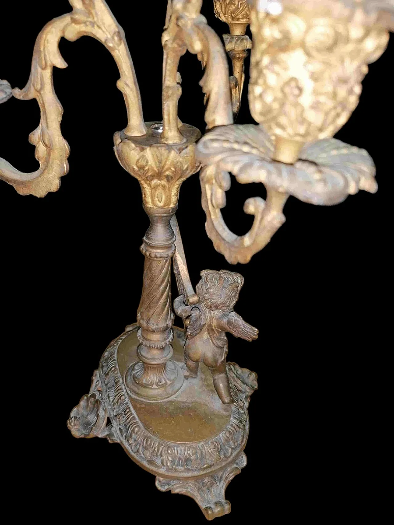 Candelabro in bronzo con putto e arpa, primo '900 3