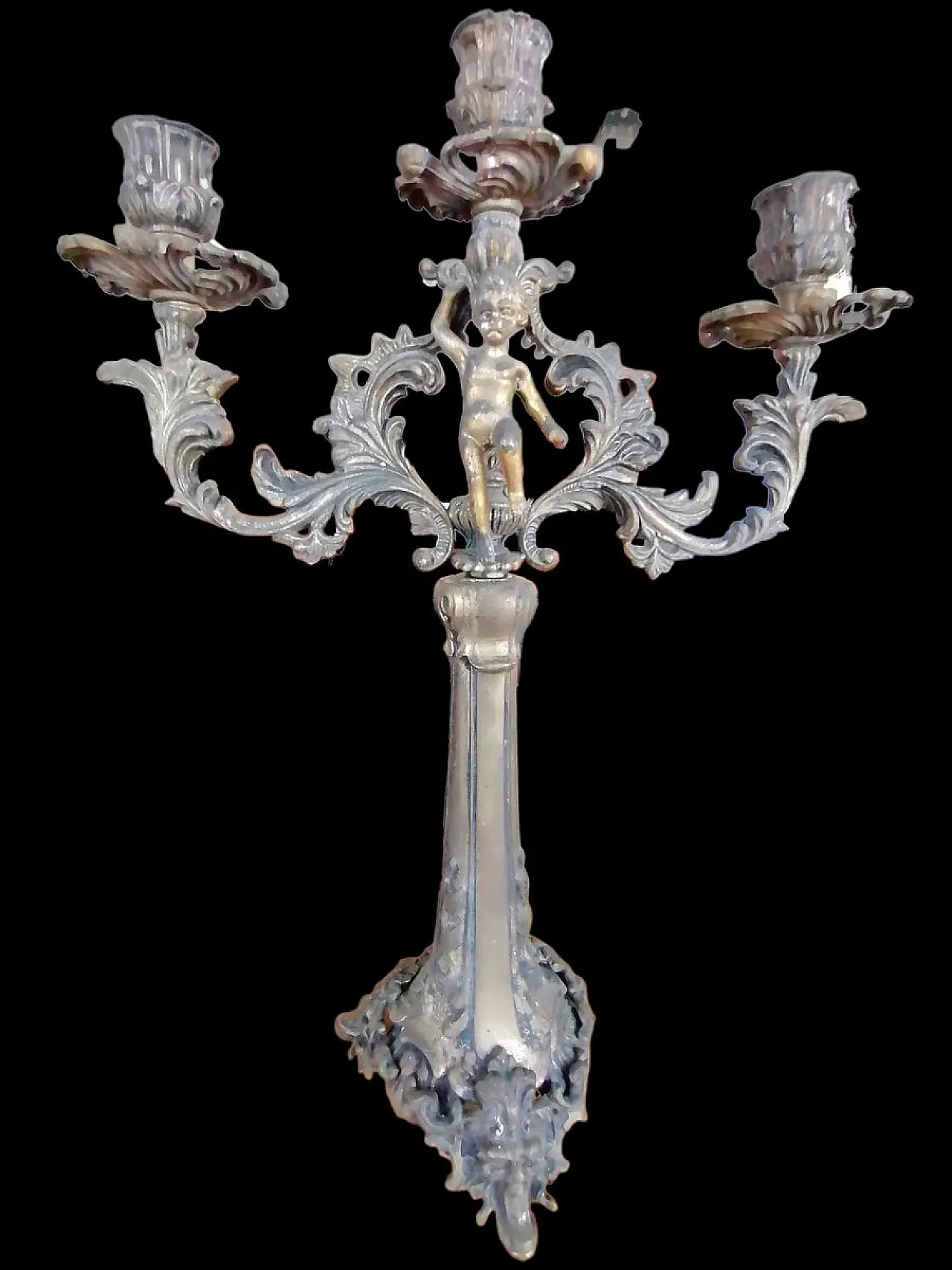Candelabro in bronzo con putto, primo '900 4