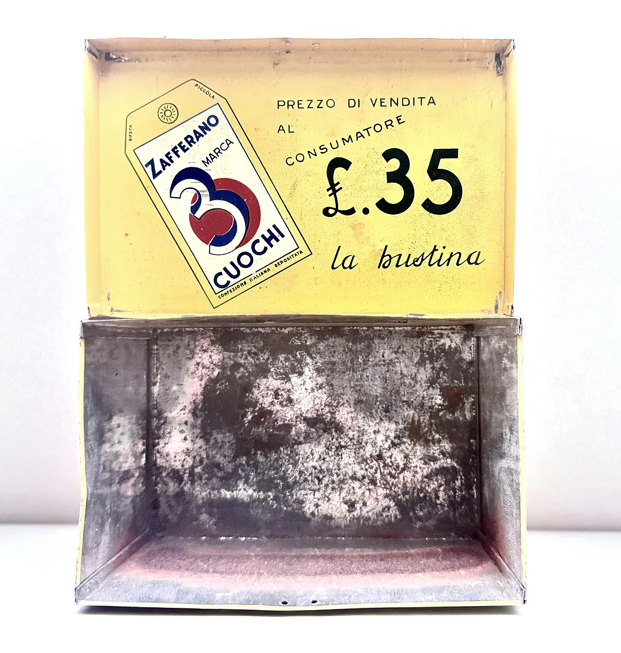 Scatola di latta Zafferano 3 cuochi, anni '40 1