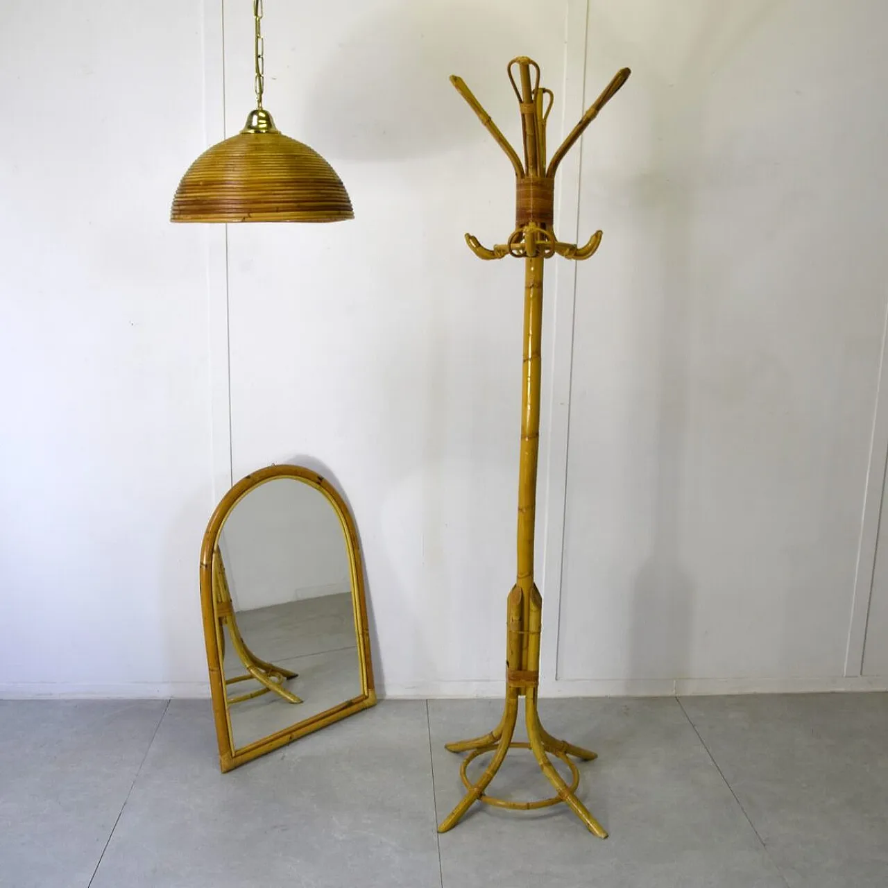 Bamboo and rattan coat rack, 1960s 8