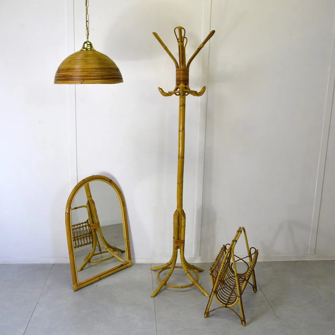 Bamboo and rattan magazine rack, 1960s 9