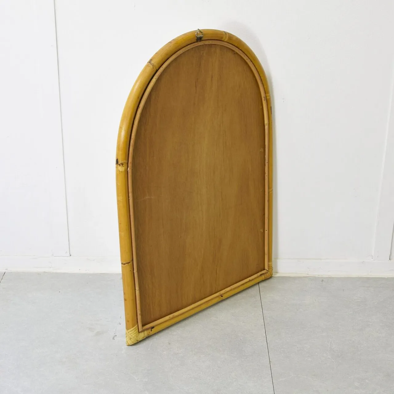 Specchio da parete in bambù e vimini, anni '70 4