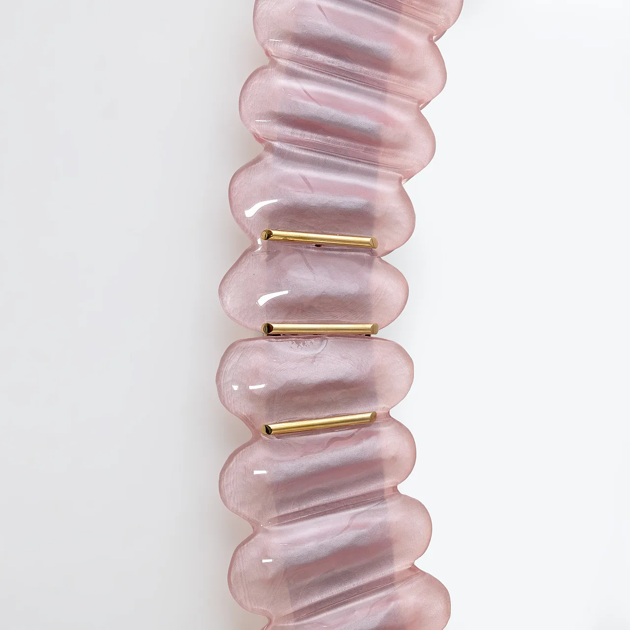 Specchio ovale in ottone e vetro di Murano rosa soffiato, 2000 4