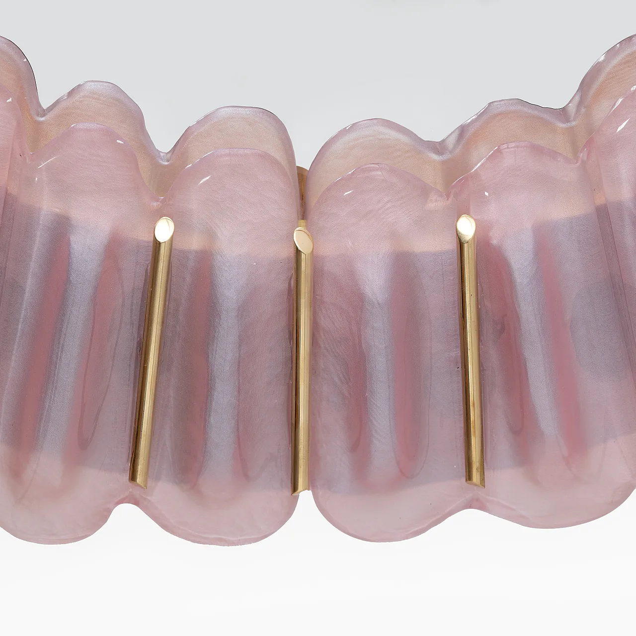 Specchio ovale in ottone e vetro di Murano rosa soffiato, 2000 5