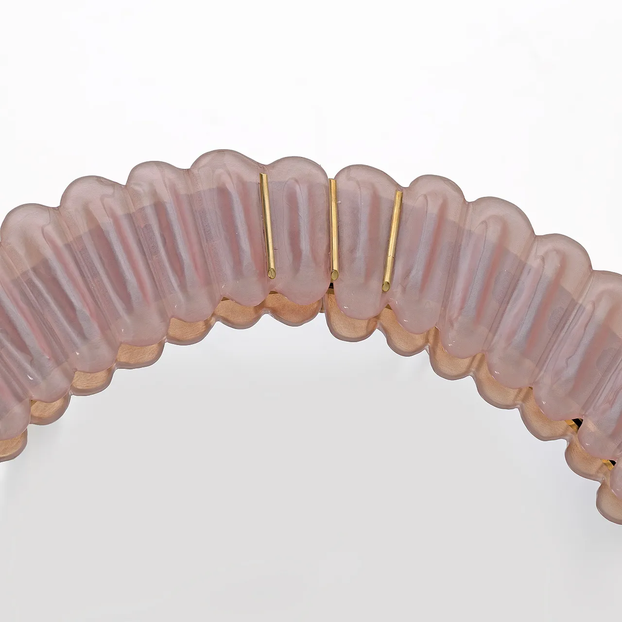 Specchio ovale in ottone e vetro di Murano rosa soffiato, 2000 7