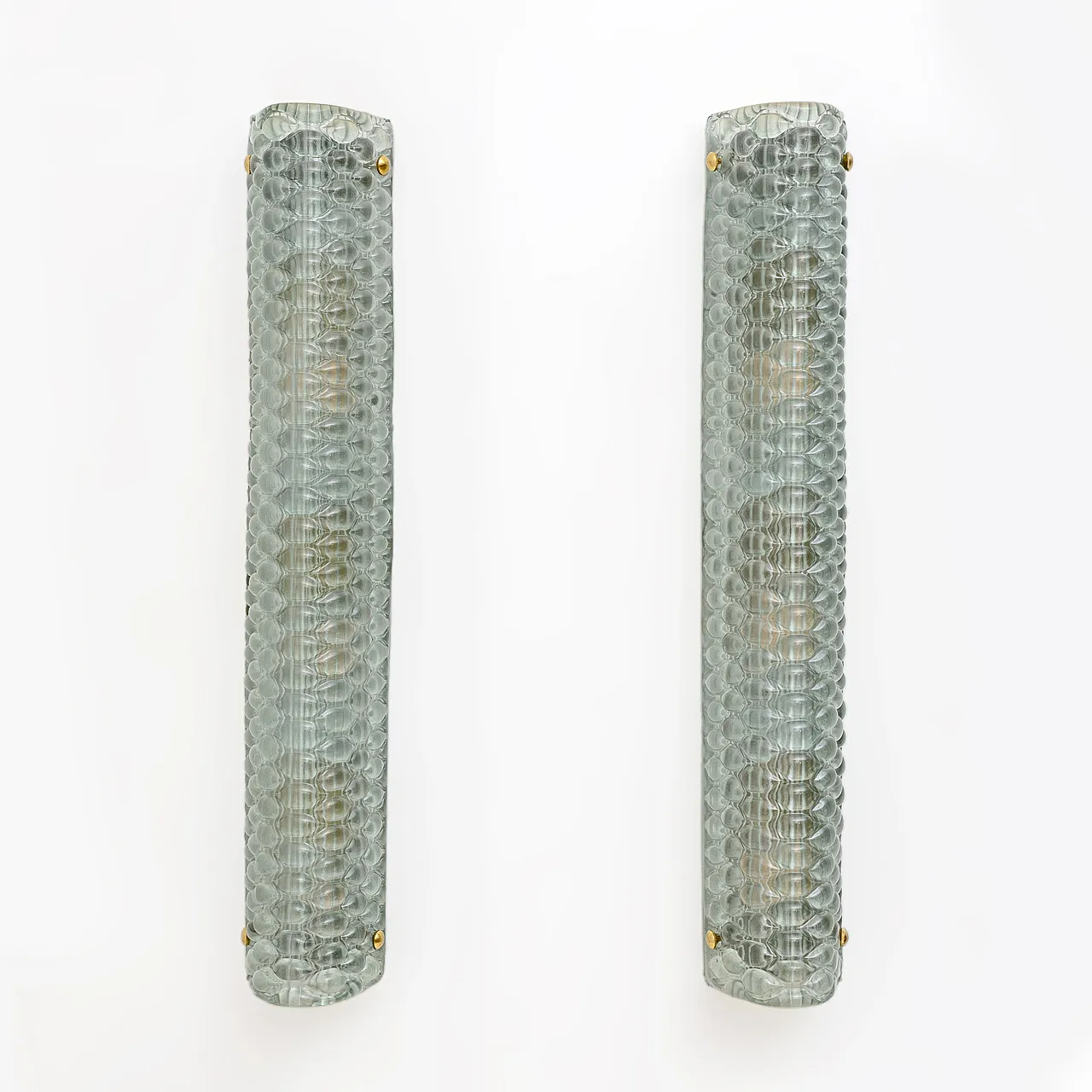 Coppia di lampade in ottone e vetro di Murano verde chiaro, 2000 1