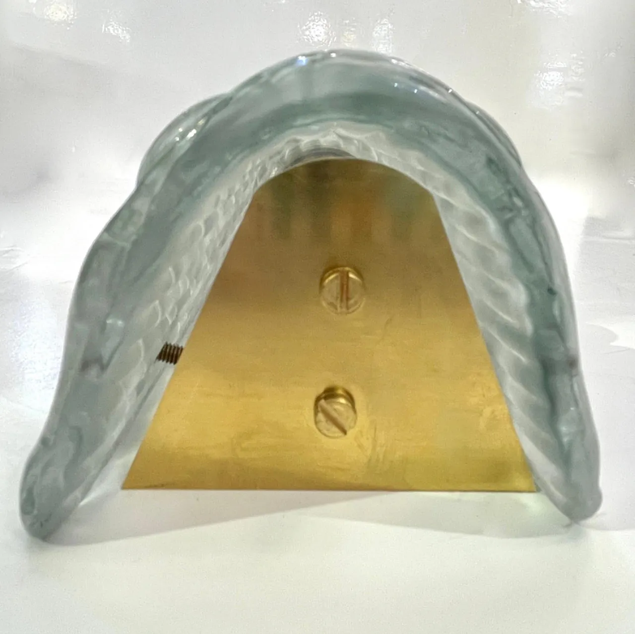 Coppia di lampade in ottone e vetro di Murano verde chiaro, 2000 7