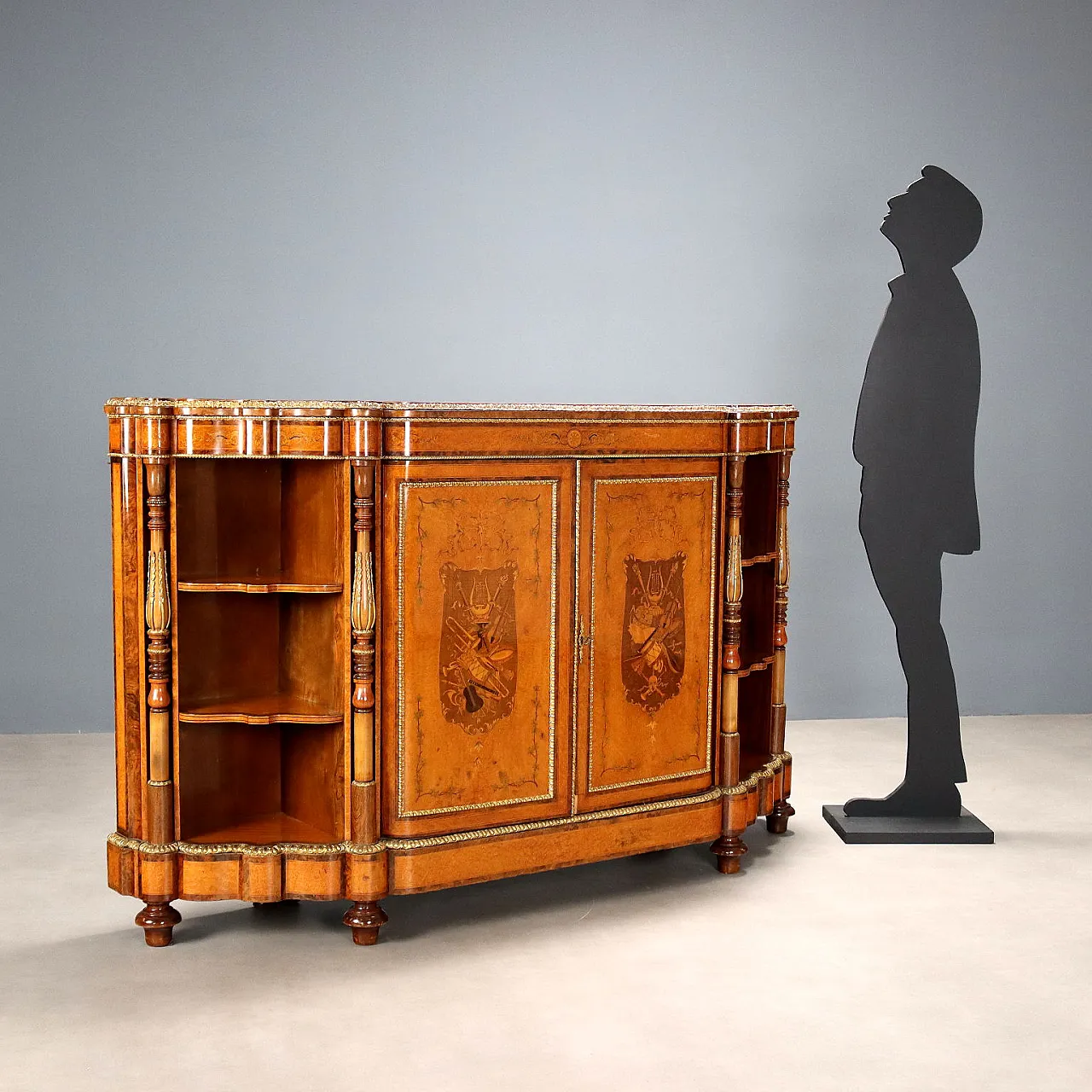 Credenza impiallacciata in acero, noce e mogano, '800 2