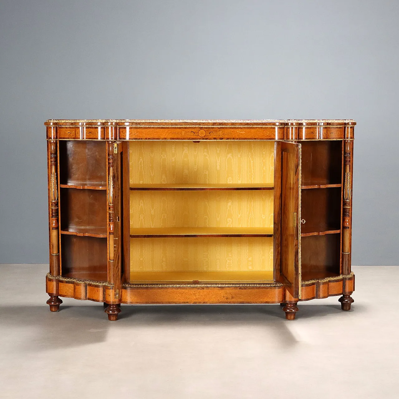 Credenza impiallacciata in acero, noce e mogano, '800 4