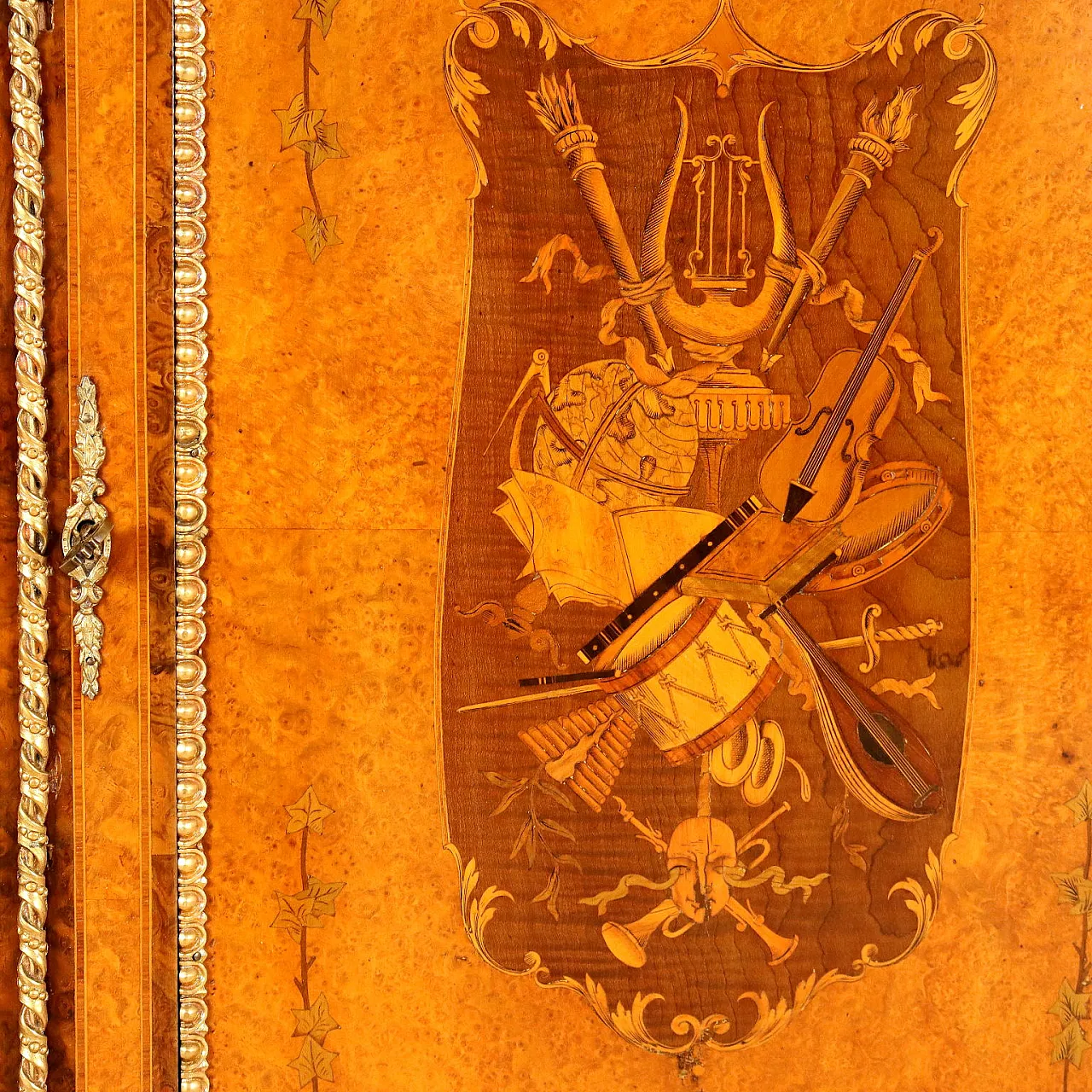 Credenza impiallacciata in acero, noce e mogano, '800 6