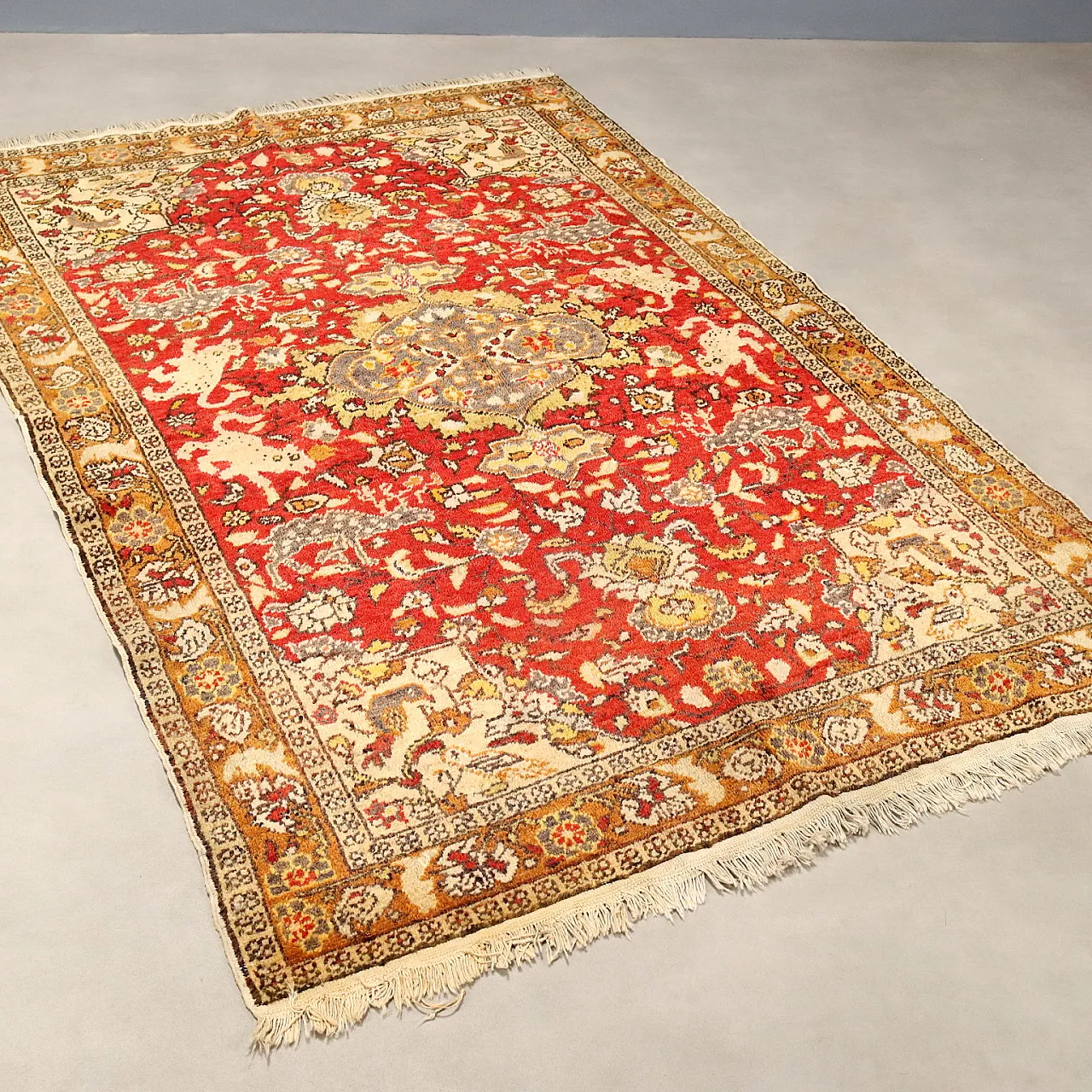 Tappeto Fango in cotone e lana, realizzato a mano, nodo grosso, '900 1