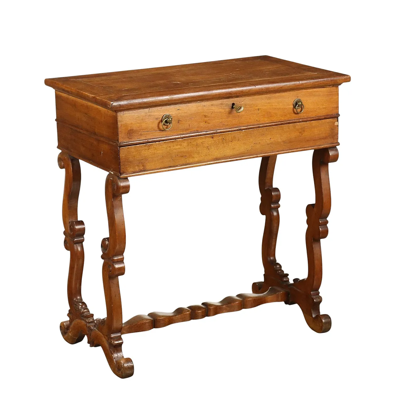 Tavolino da lavoro con gambe a lira e cassetto, '800 1