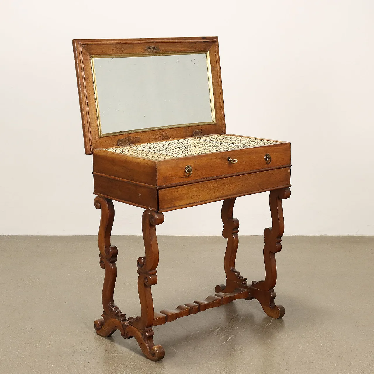 Tavolino da lavoro con gambe a lira e cassetto, '800 3