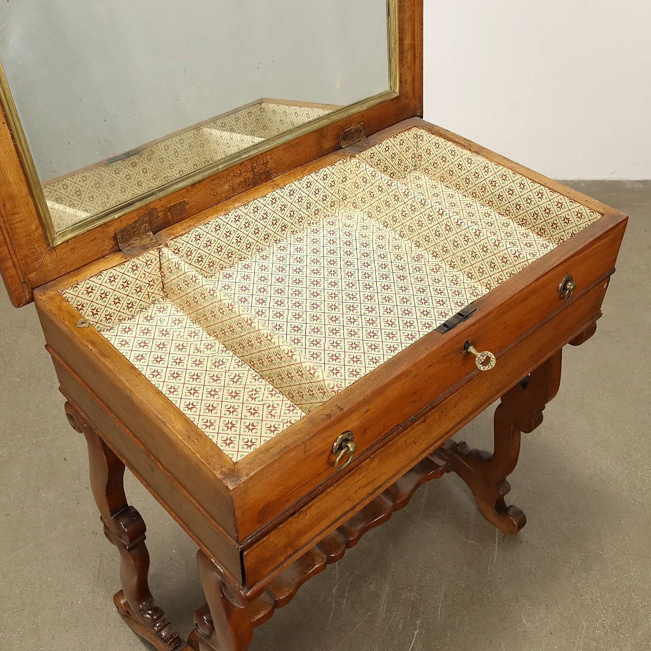 Tavolino da lavoro con gambe a lira e cassetto, '800 4