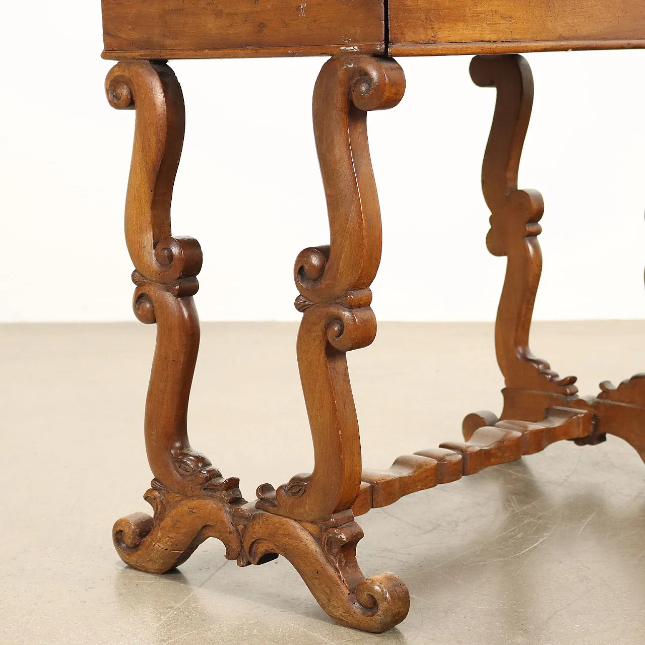 Tavolino da lavoro con gambe a lira e cassetto, '800 7