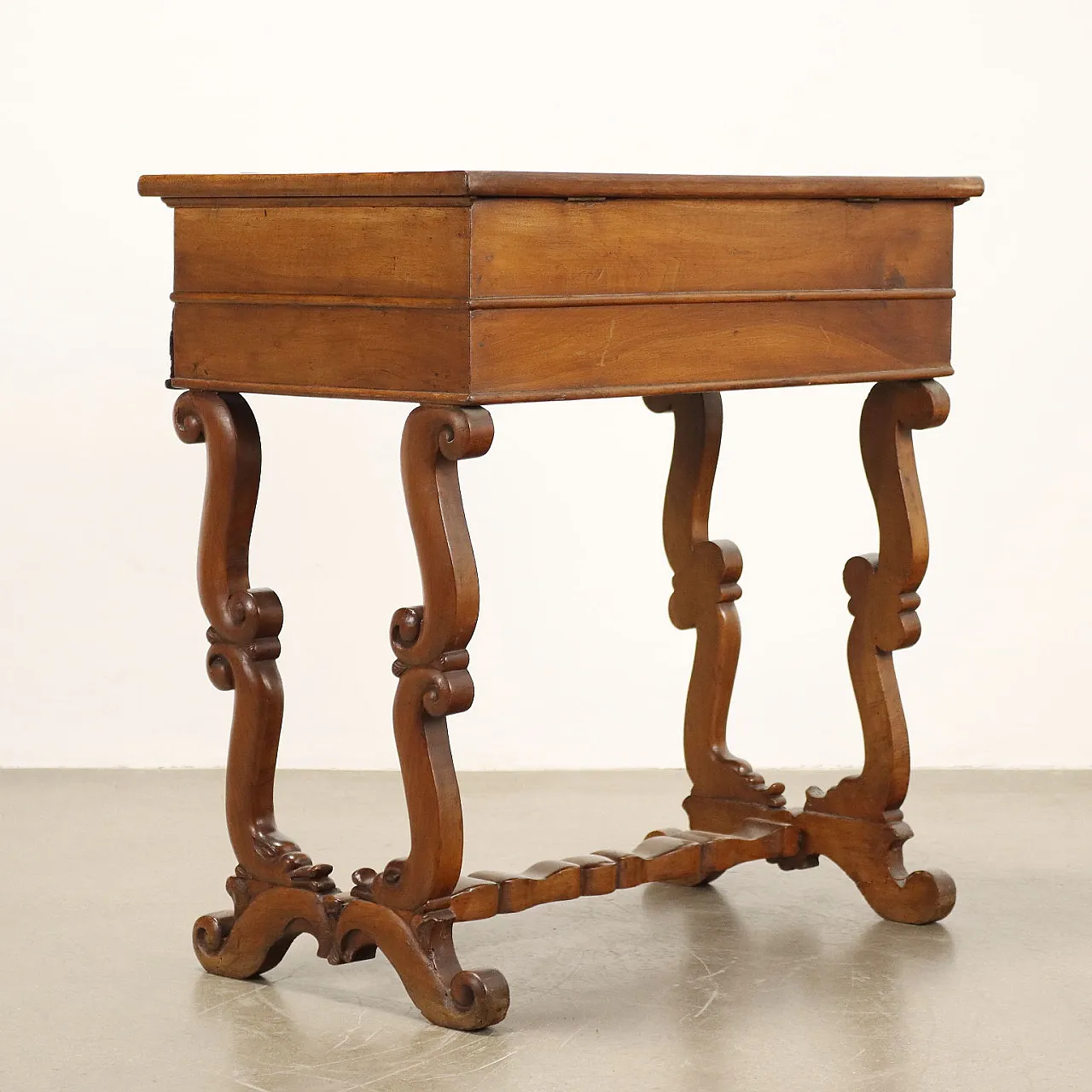 Tavolino da lavoro con gambe a lira e cassetto, '800 9