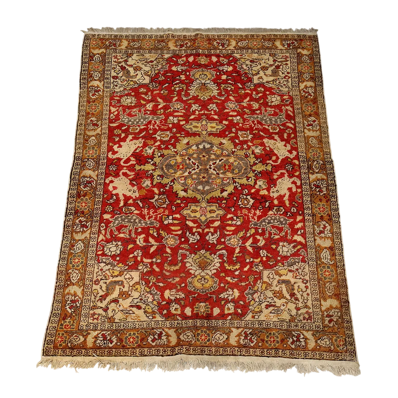 Tappeto Fango in cotone e lana, realizzato a mano, nodo grosso, '900 8