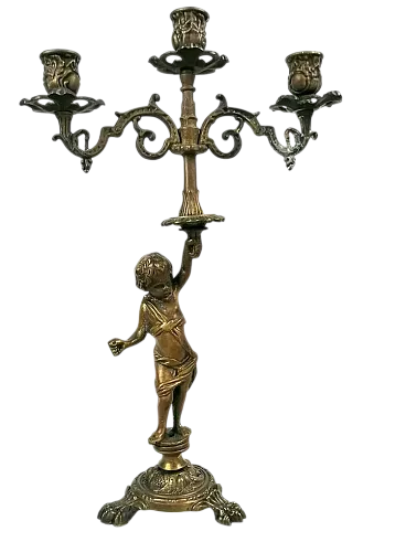 Candelabro in bronzo con putto, primo '900