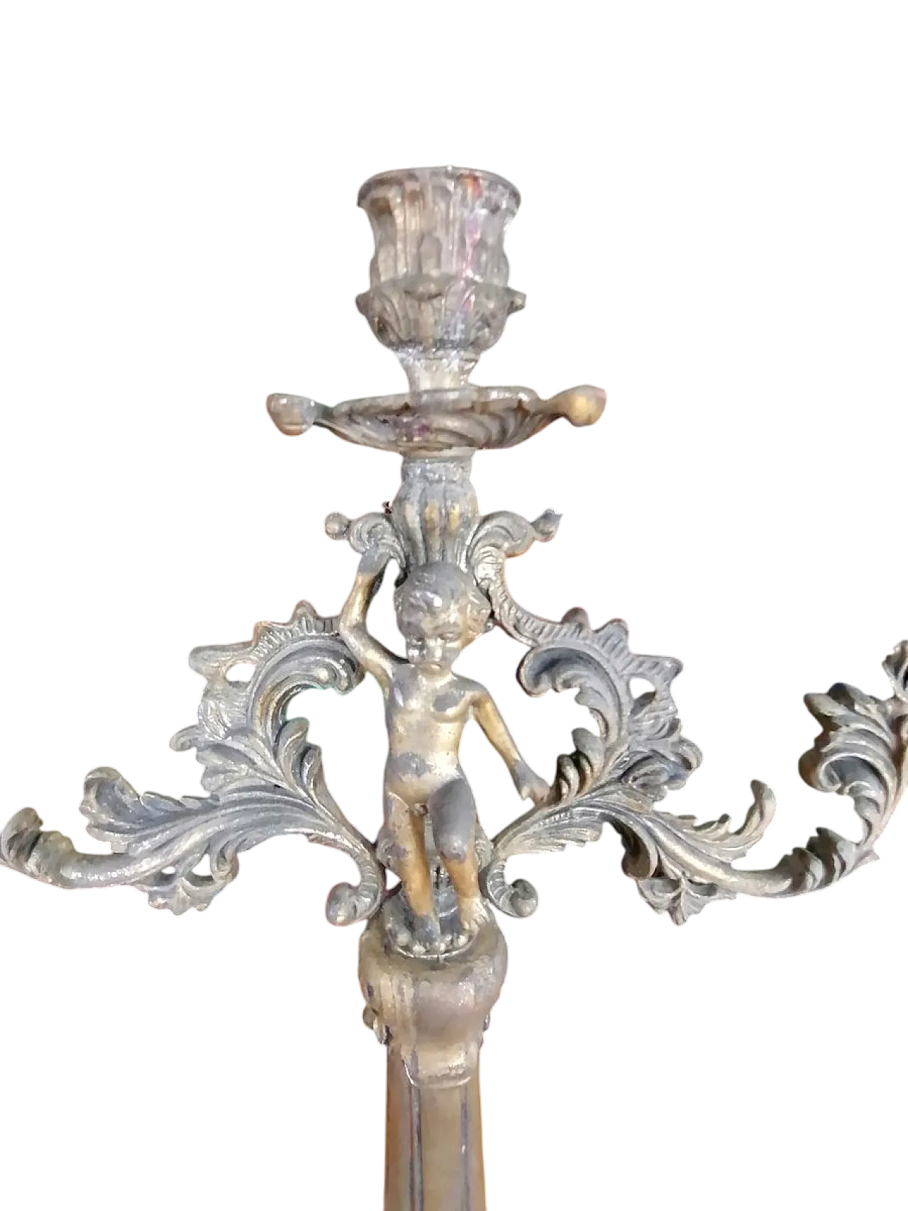 Candelabro in bronzo con putto, primo '900 5