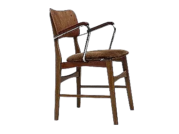 Danish velvet armchair with teak wood armrests, 1960s