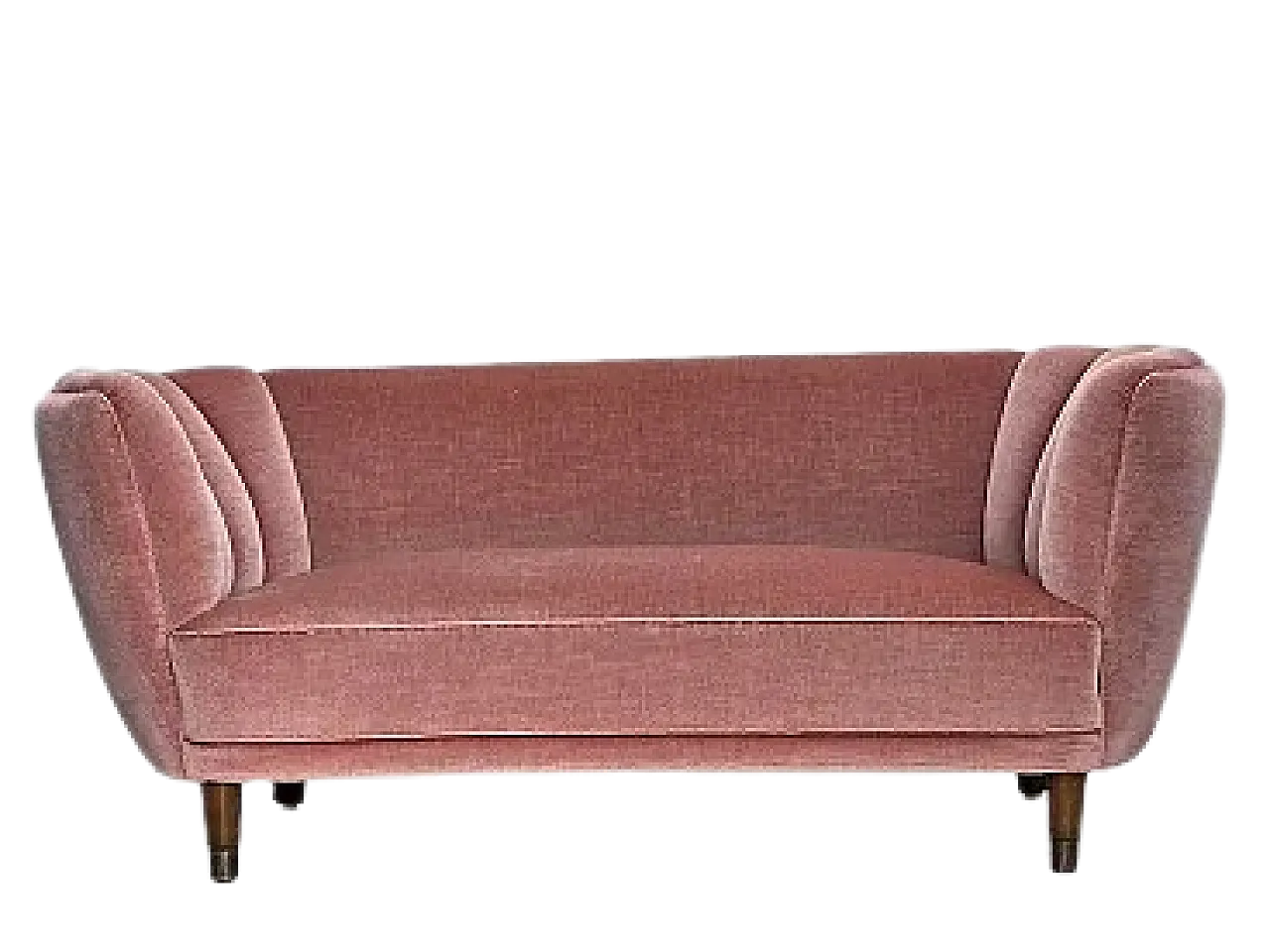 Danish 2-seater curved sofa in salmon pink velvet, 1970s 22