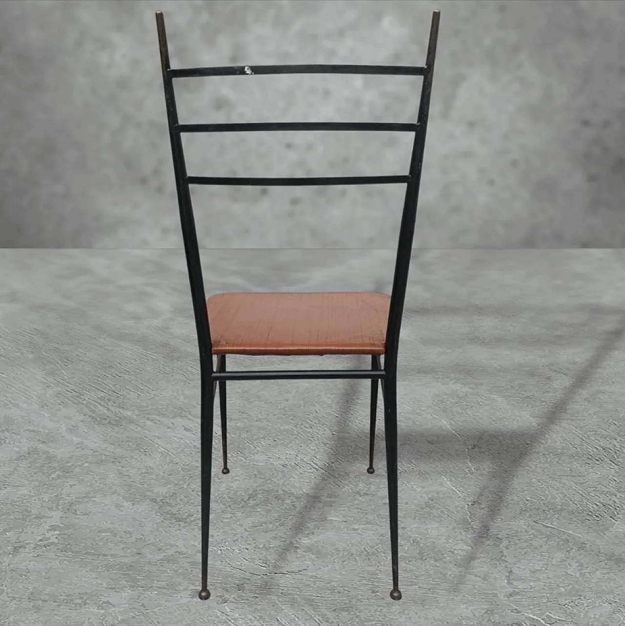 4 Sedie in metallo e similpelle marrone, metà '900 3