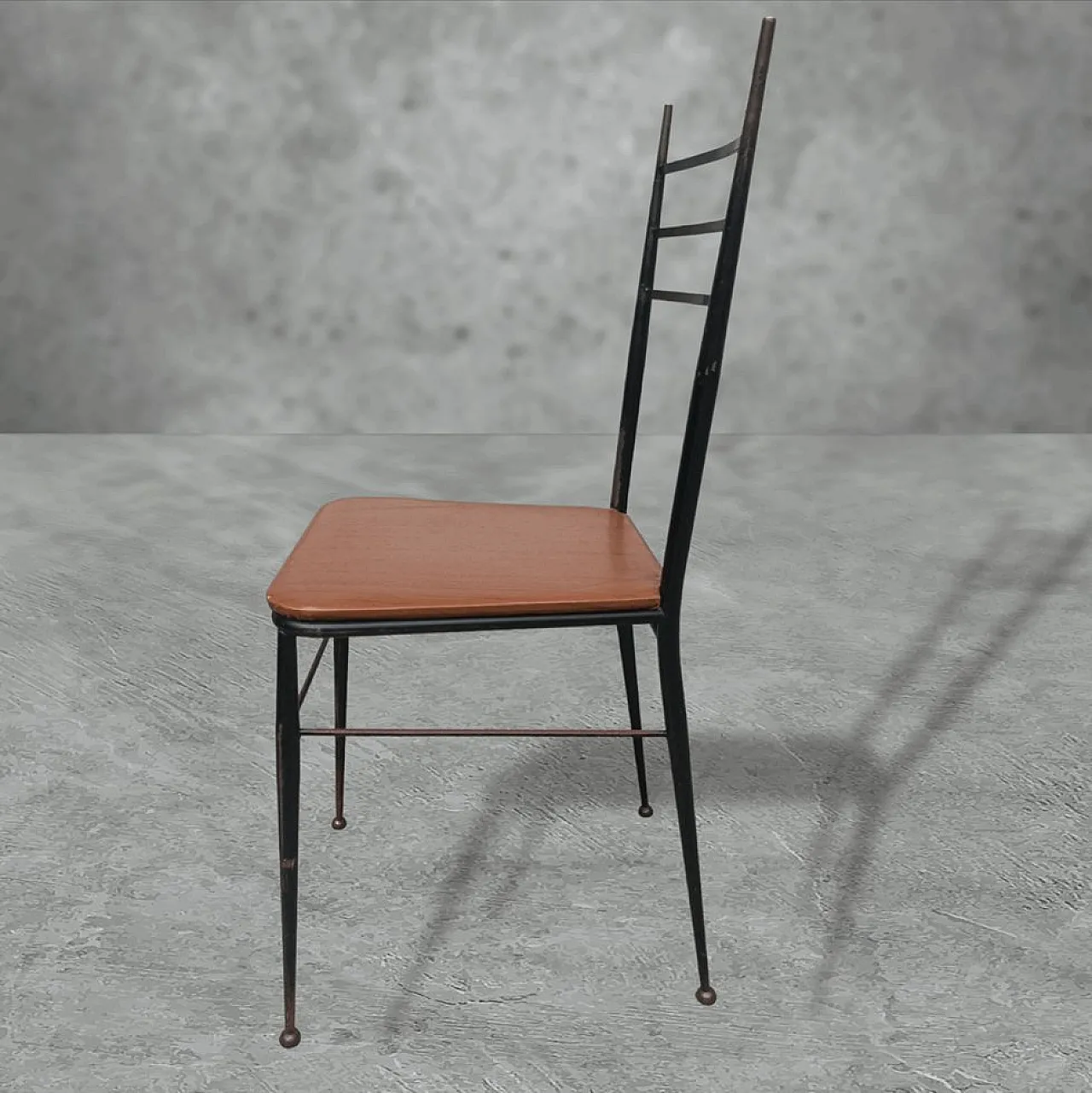 4 Sedie in metallo e similpelle marrone, metà '900 4