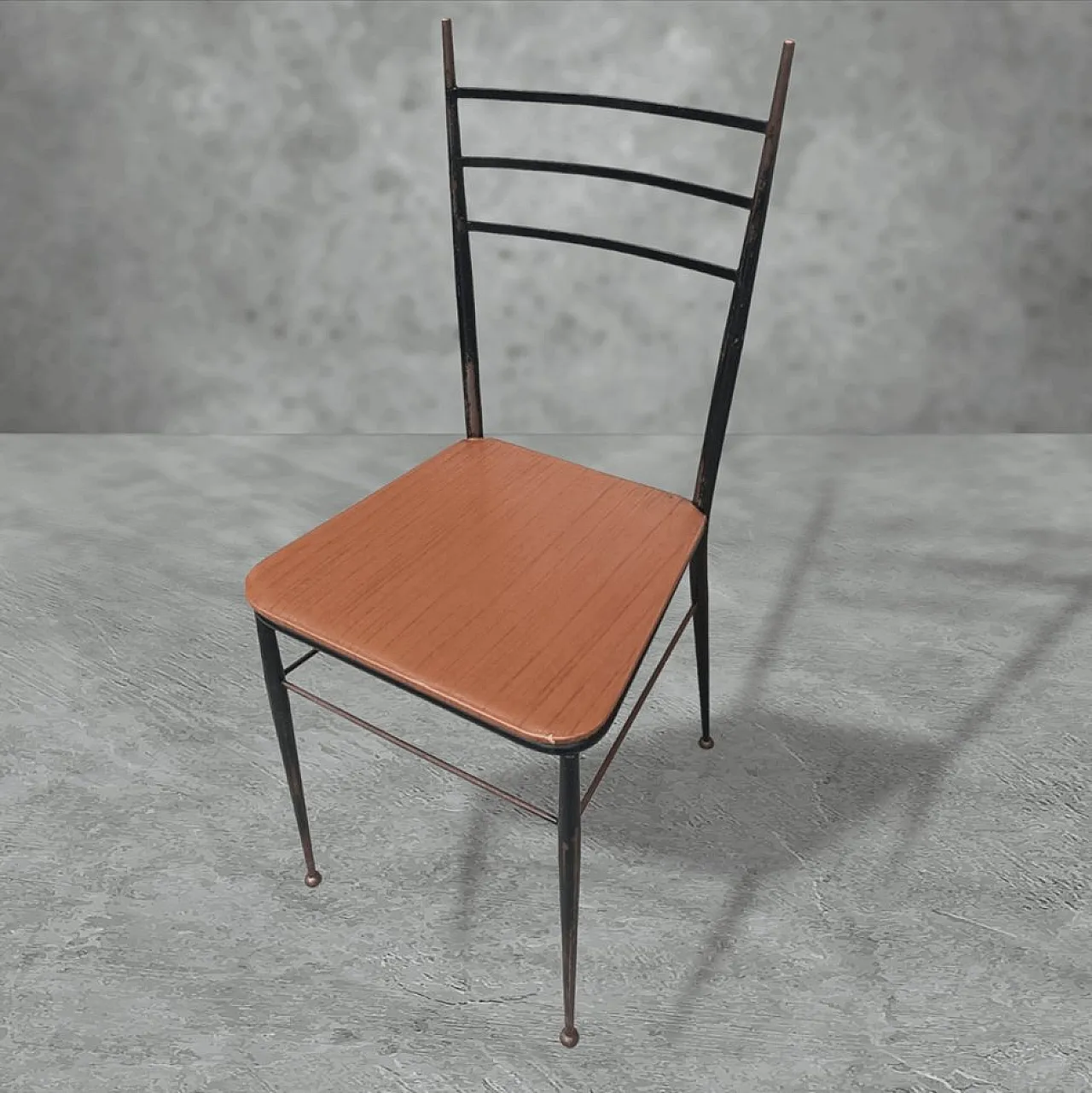 4 Sedie in metallo e similpelle marrone, metà '900 6