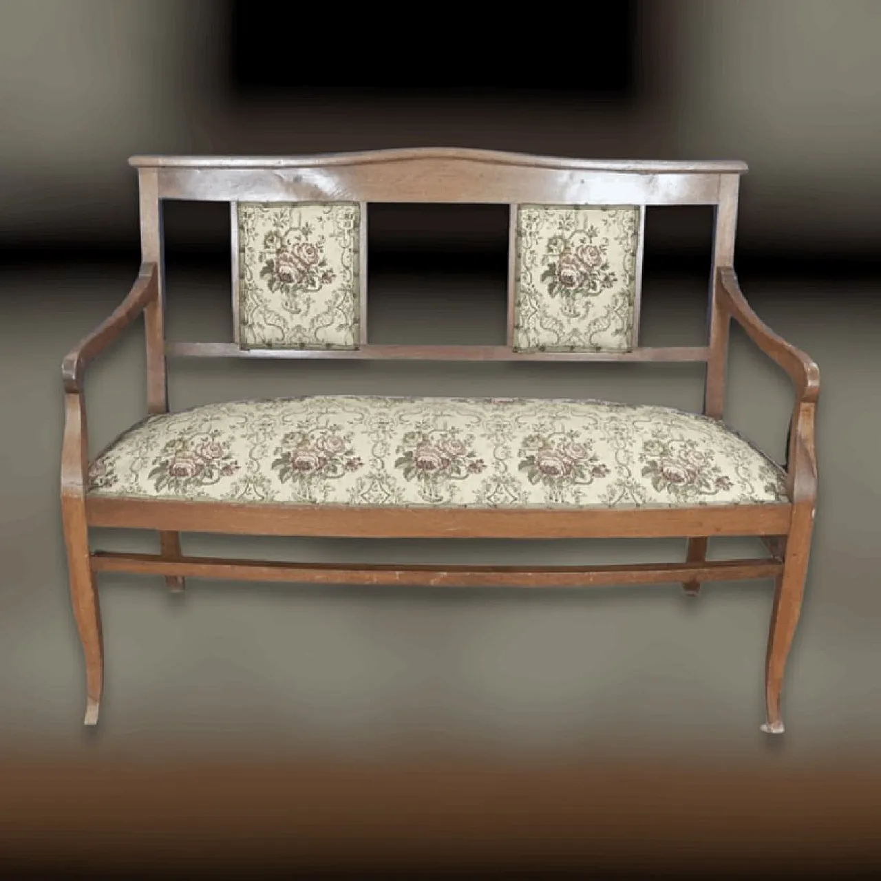 Divano con due poltrone da salotto in legno e tessuto, metà '900 4