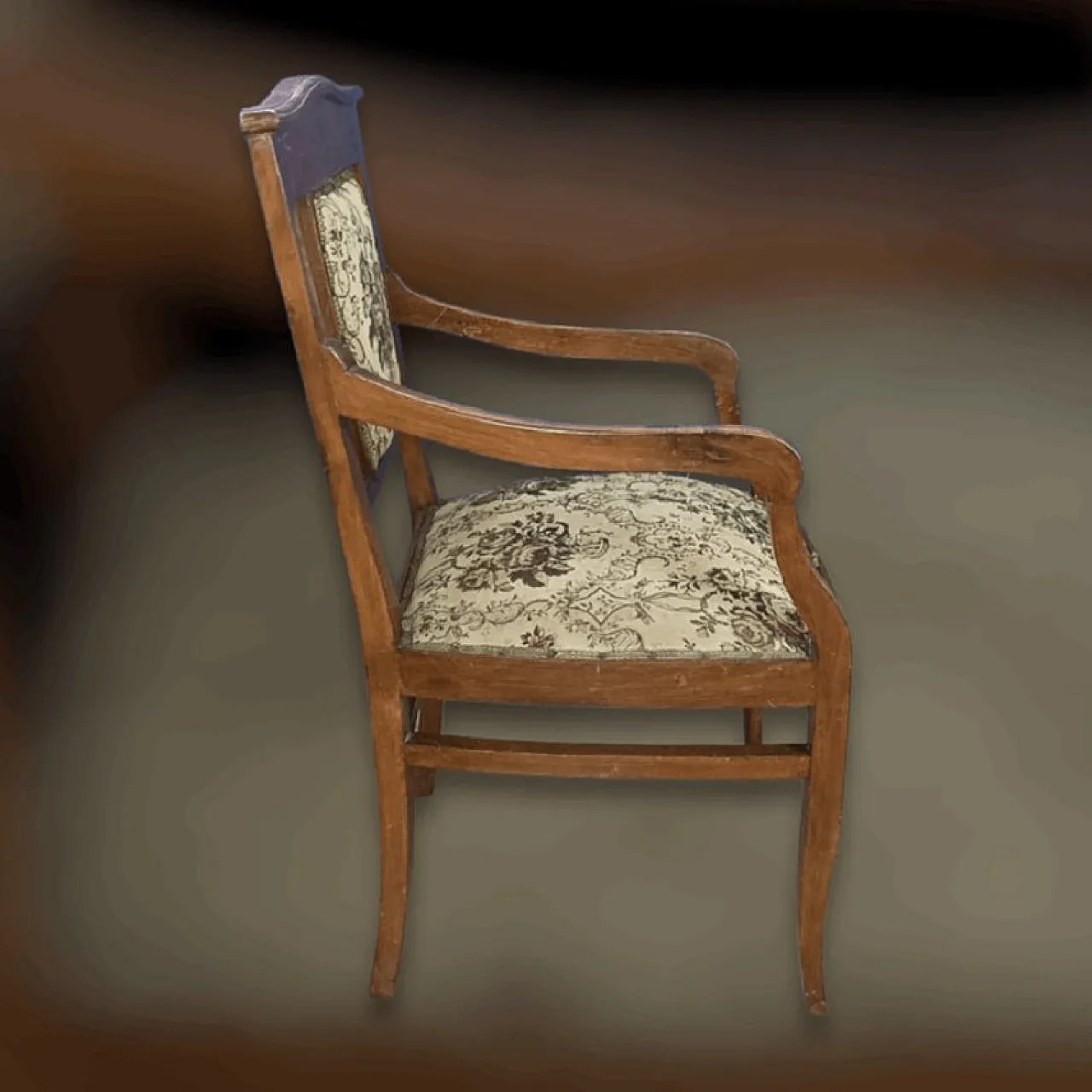 Divano con due poltrone da salotto in legno e tessuto, metà '900 6