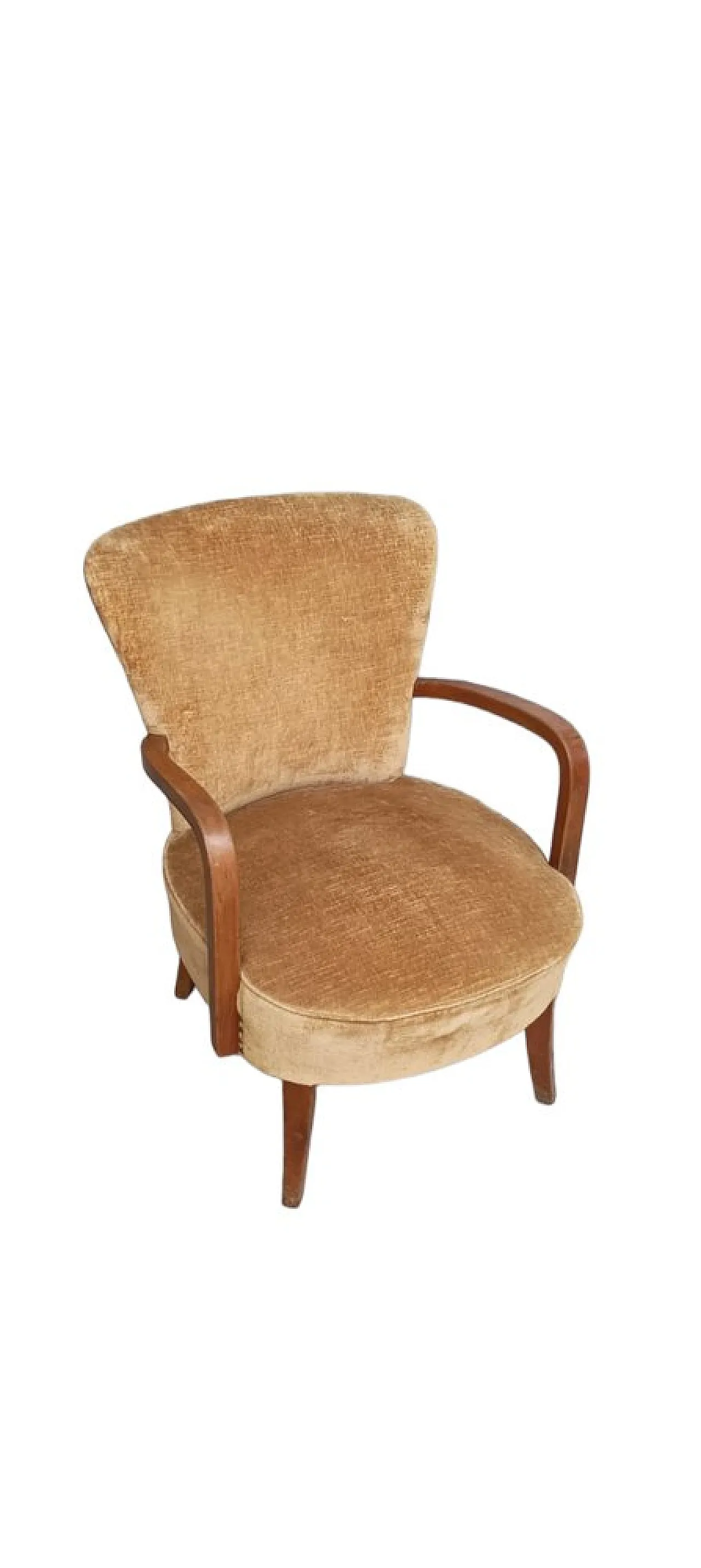 Coppia di poltrone da letto in velluto beige, anni '50 1