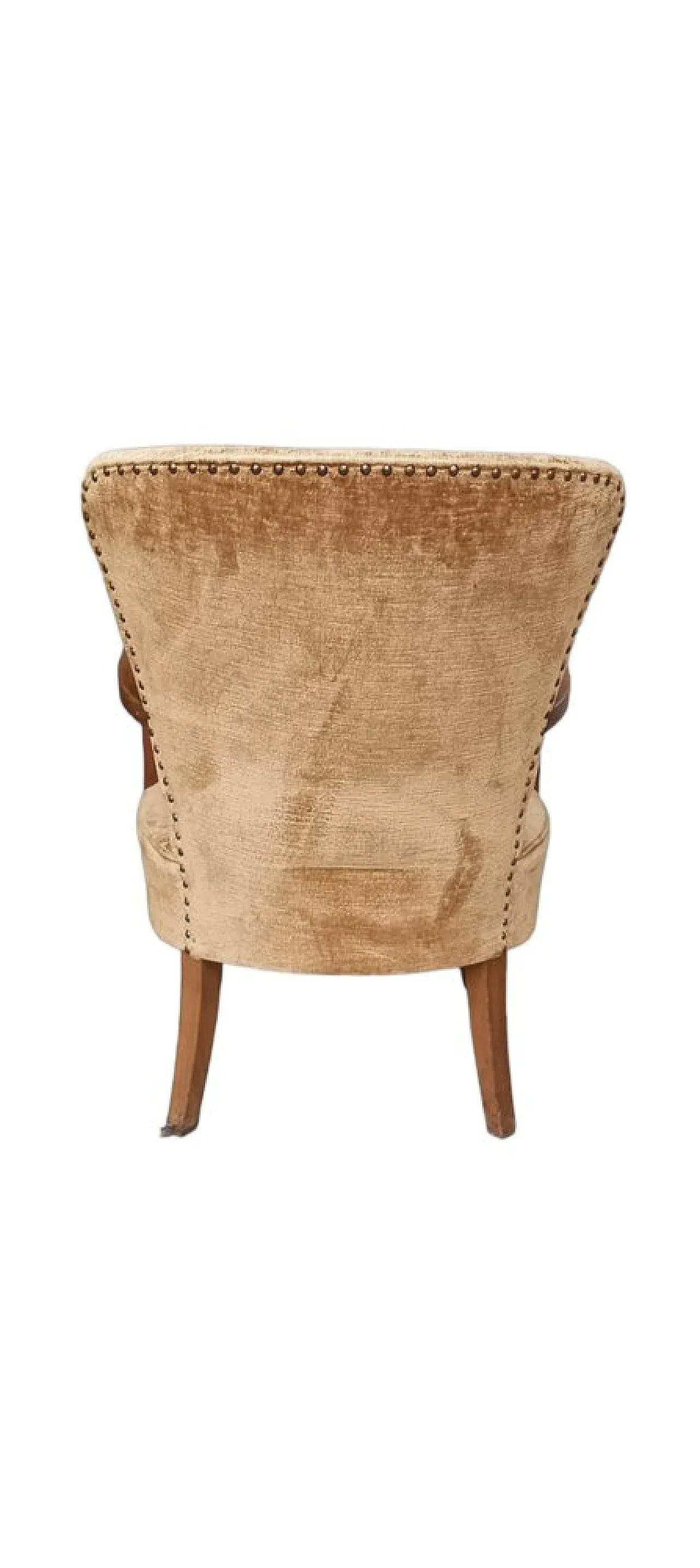 Coppia di poltrone da letto in velluto beige, anni '50 3