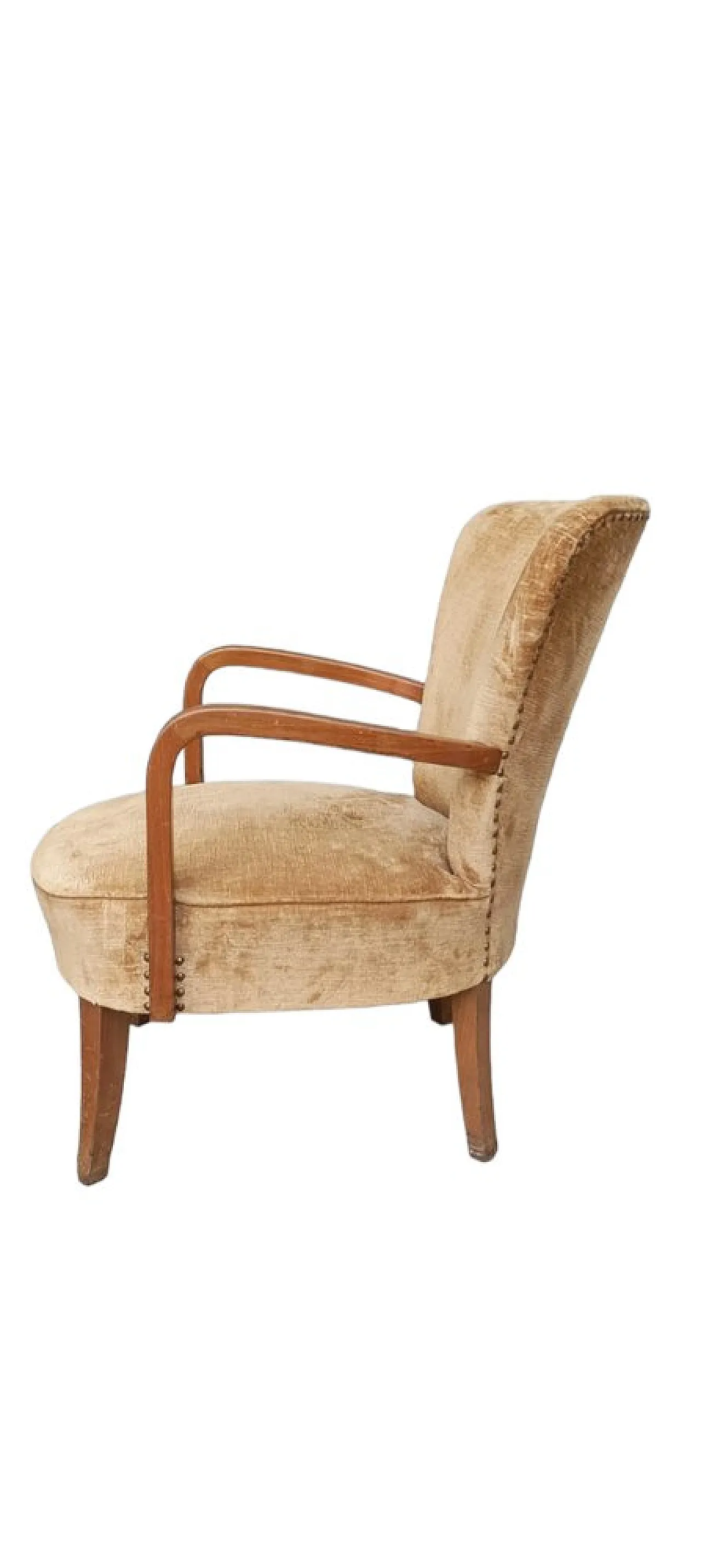 Coppia di poltrone da letto in velluto beige, anni '50 4