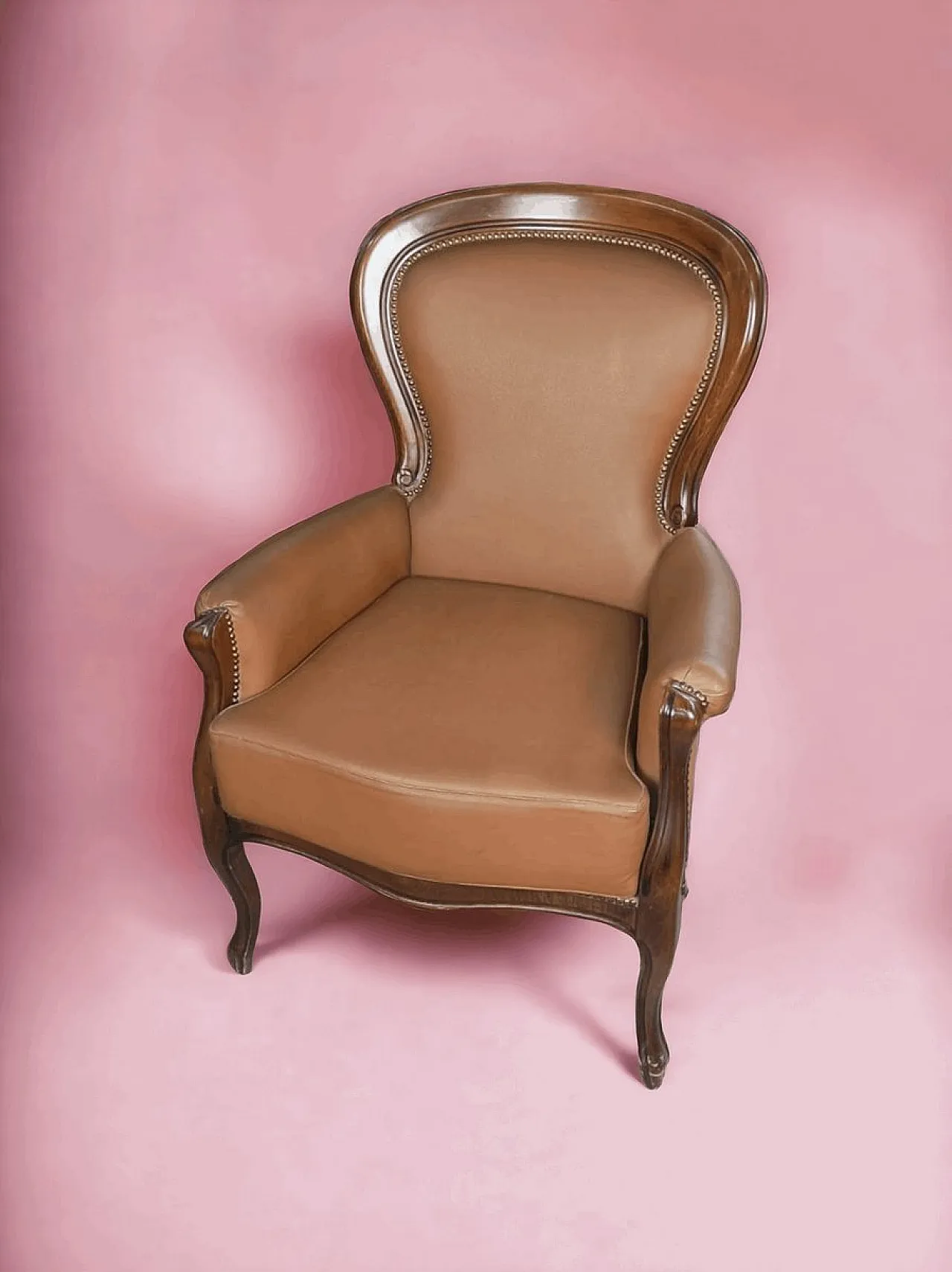 Poltrona in pelle e noce, metà '900 5