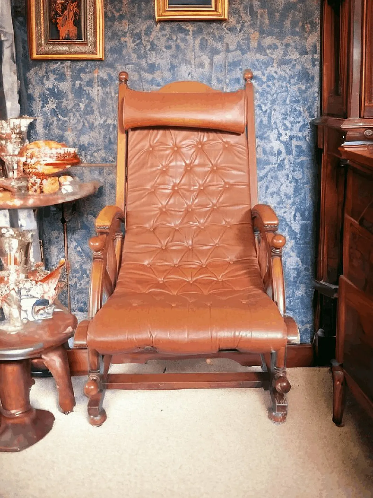 Poltrona Naval in pelle e legno, fine '900 1