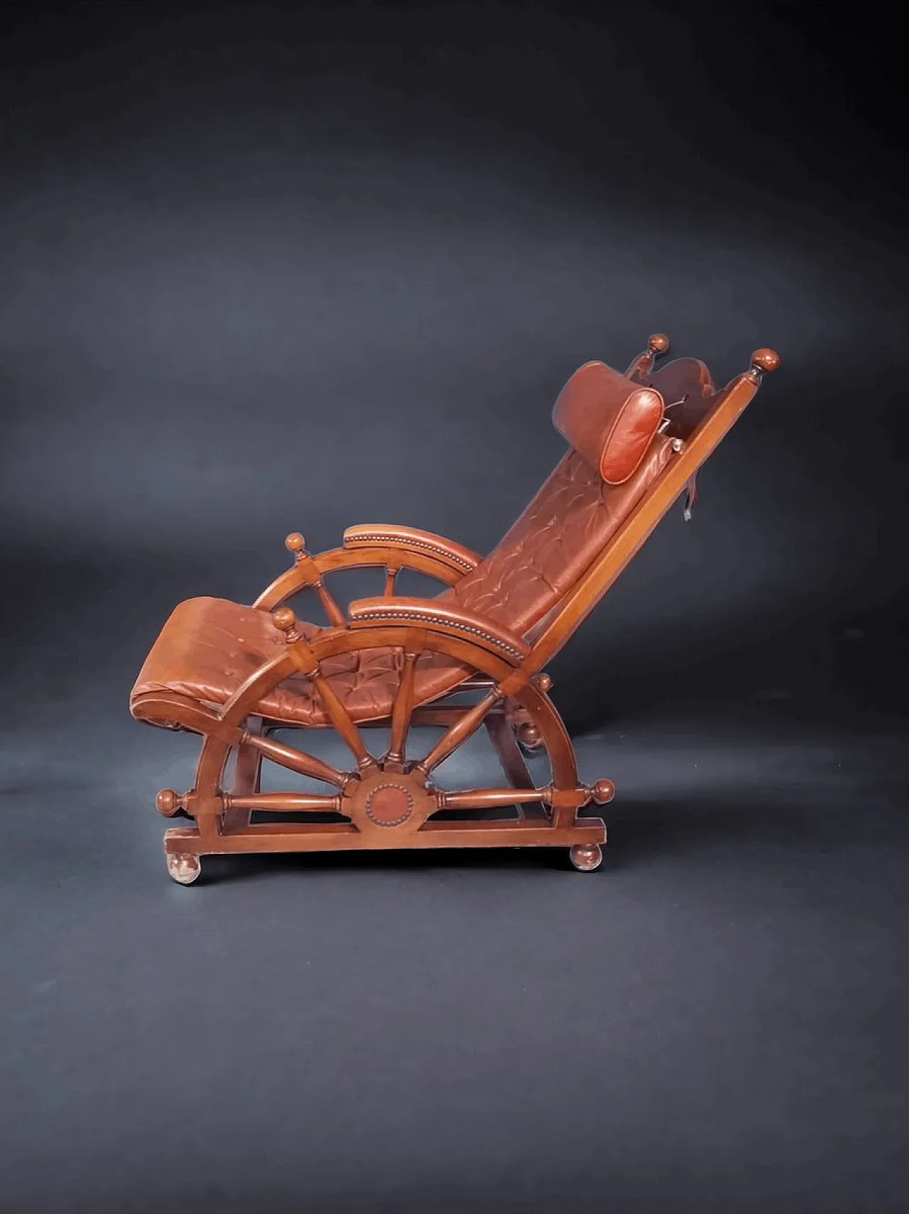 Poltrona Naval in pelle e legno, fine '900 2