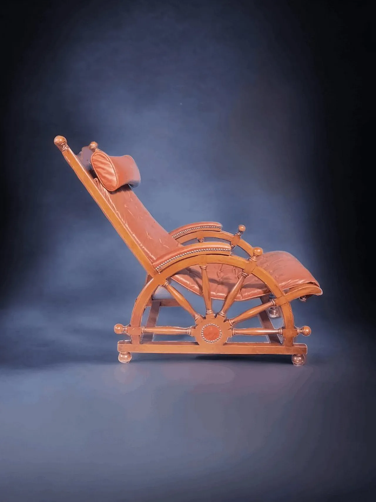 Poltrona Naval in pelle e legno, fine '900 4