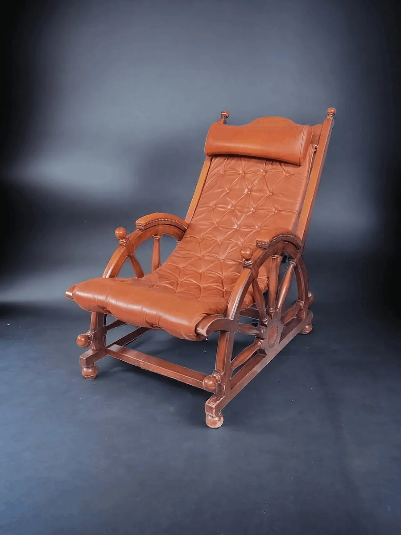 Poltrona Naval in pelle e legno, fine '900 5
