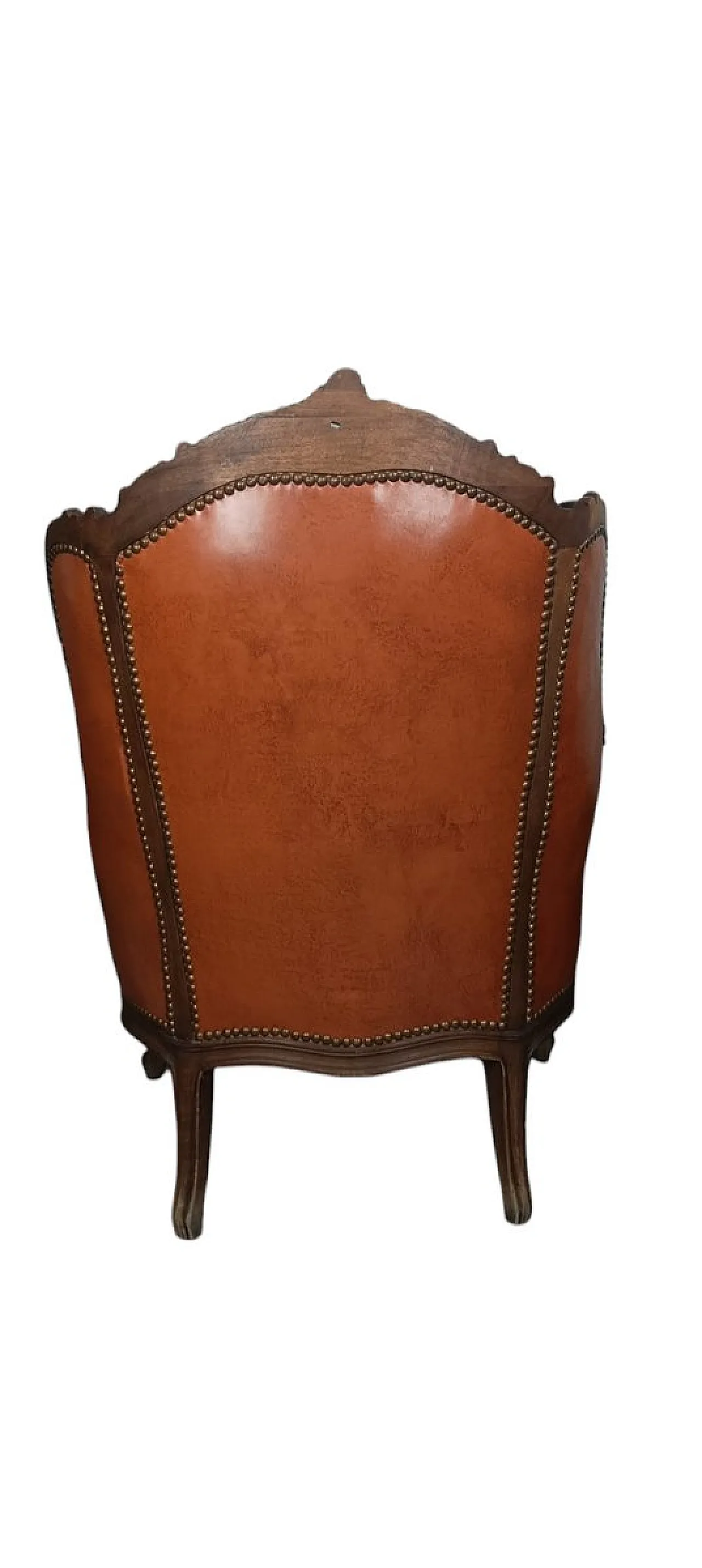 Poltrona in stile barocco in pelle e legno, anni '60 3