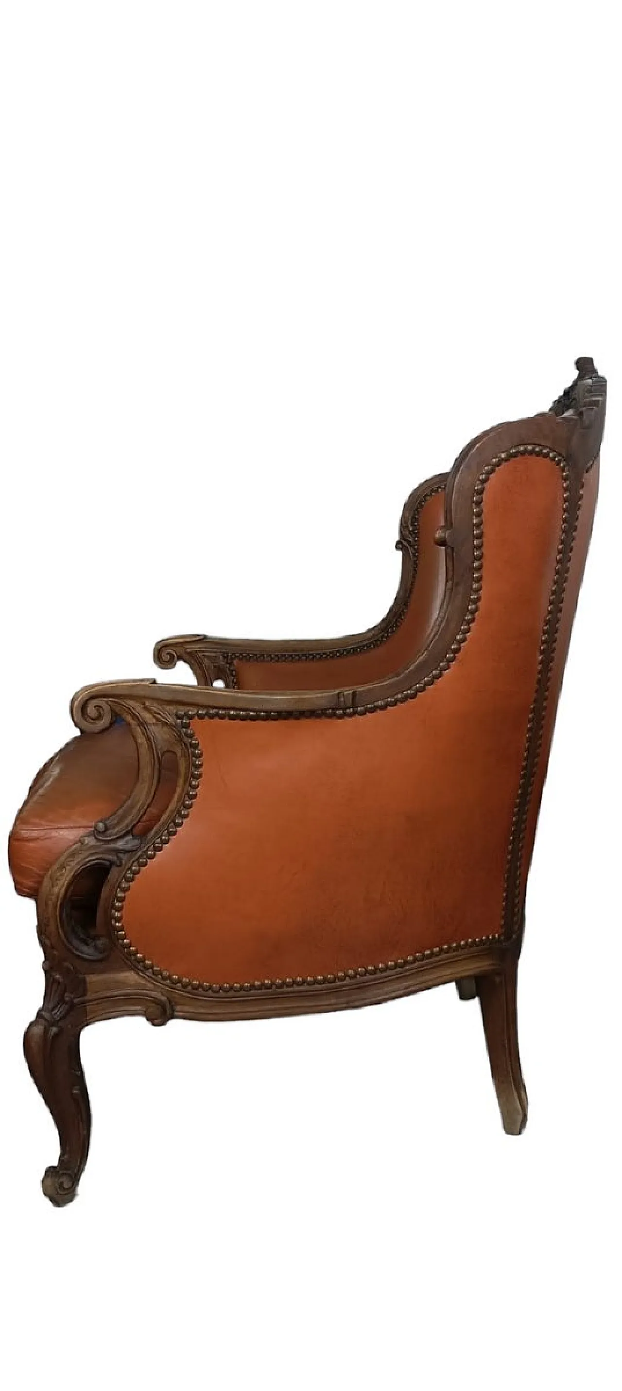 Poltrona in stile barocco in pelle e legno, anni '60 4