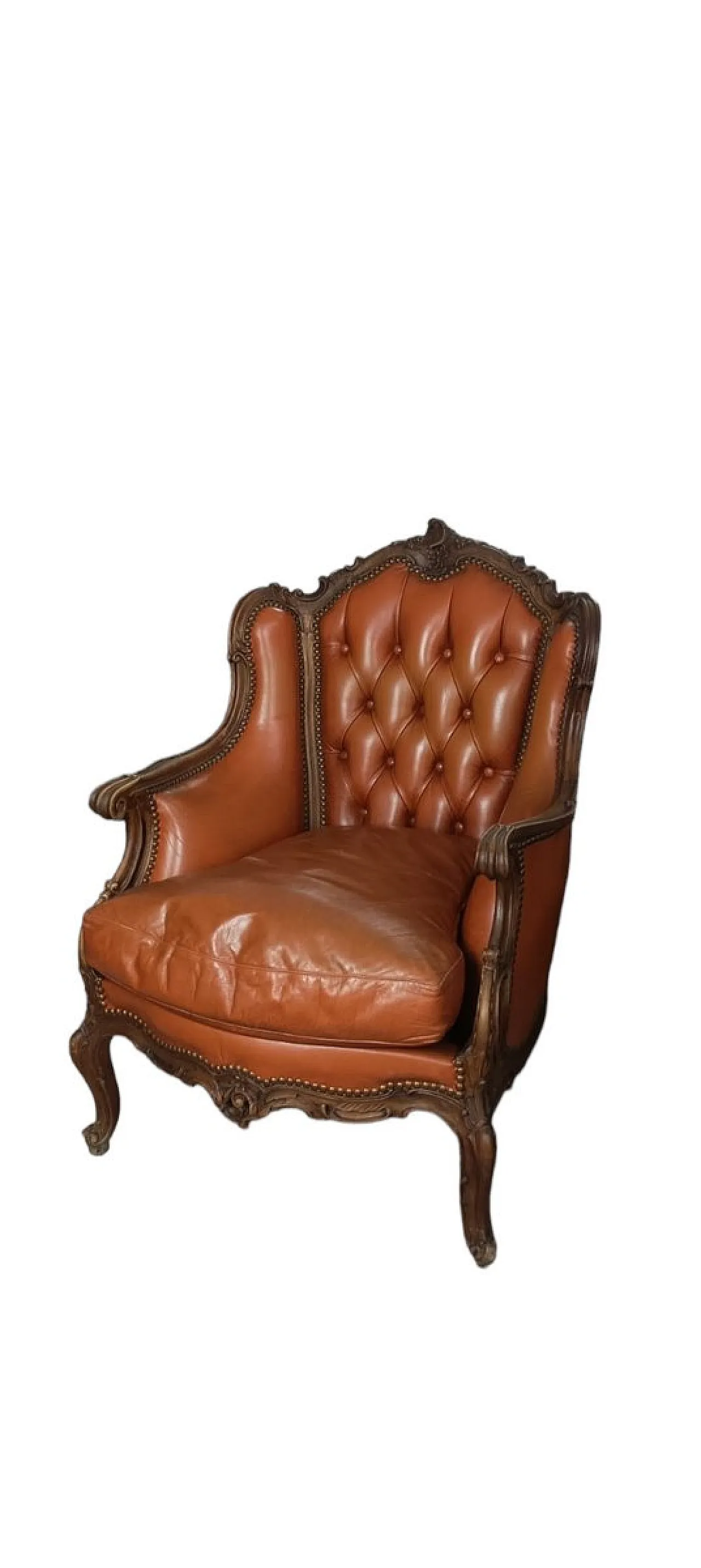 Poltrona in stile barocco in pelle e legno, anni '60 5