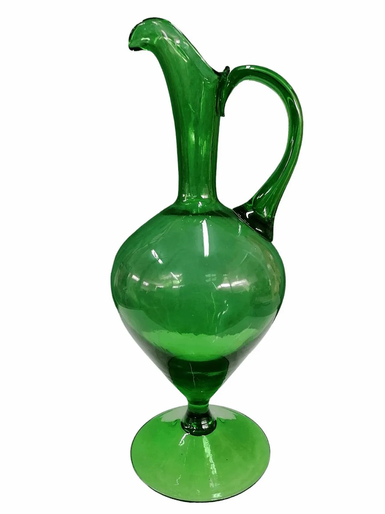 Vaso brocca in vetro soffiato attribuito a Taddei per Empoli, '900 1