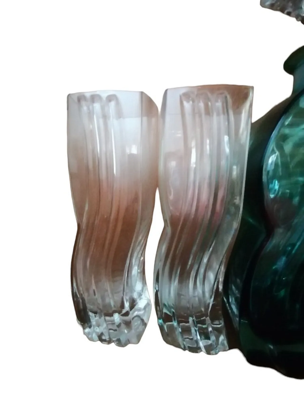 Bottiglia con 4 bicchieri con disegno ad onde di Murano, anni '70 3