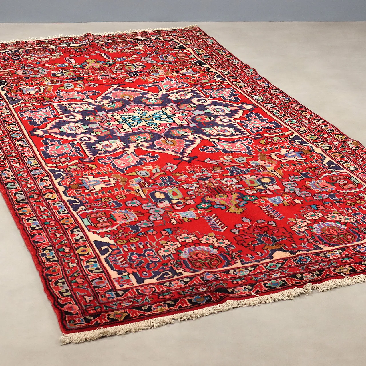 Tappeto Nahavand in cotone e lana, nodo grosso, fatto a mano, '900 1